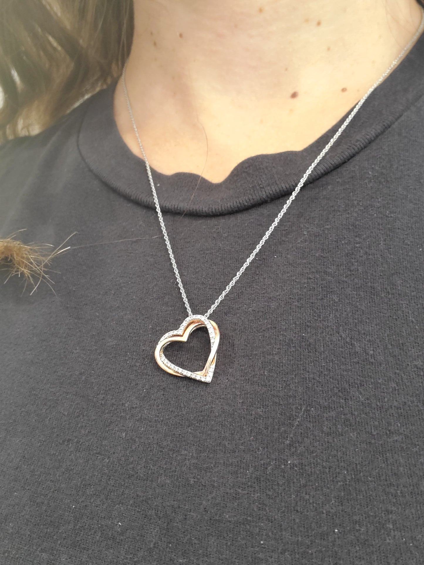 925 Sterling Silver Asymmetrical Natural Diamond Rose Heart Necklace