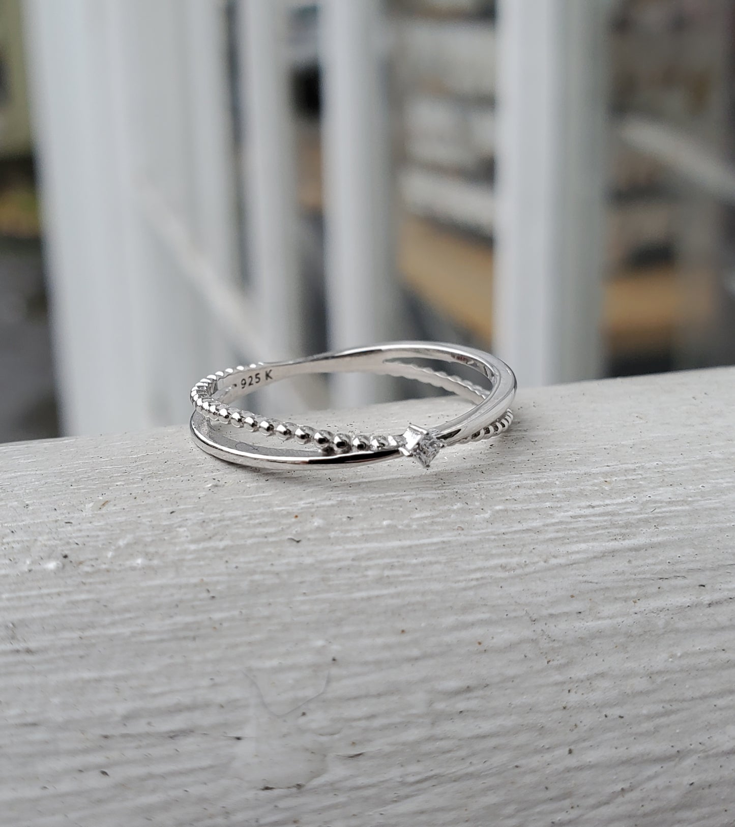 925 Sterling Silver Criss-cross Beaded CZ Zirconia Wrap Ring
