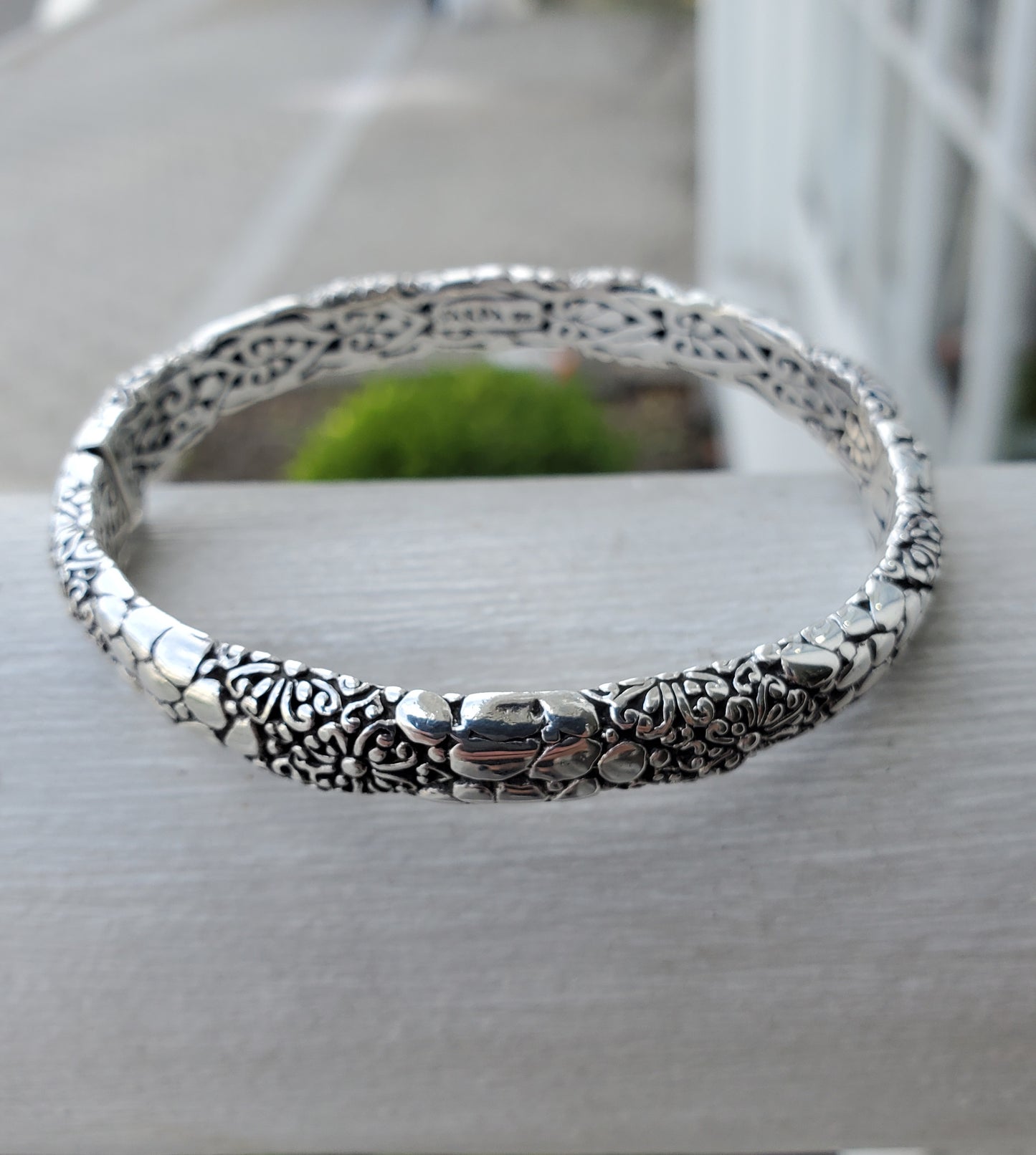 925 Sterling Silver Designer Sarda Filagre Lava Cobblestone Bangle Bracelet 7"