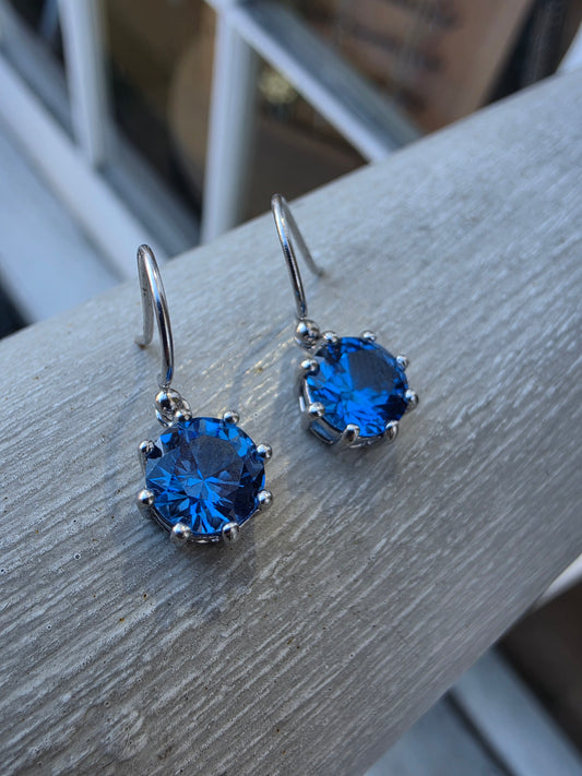 925 Sterling Silver Simulated Hampton Blue Topaz Dangle Earrings