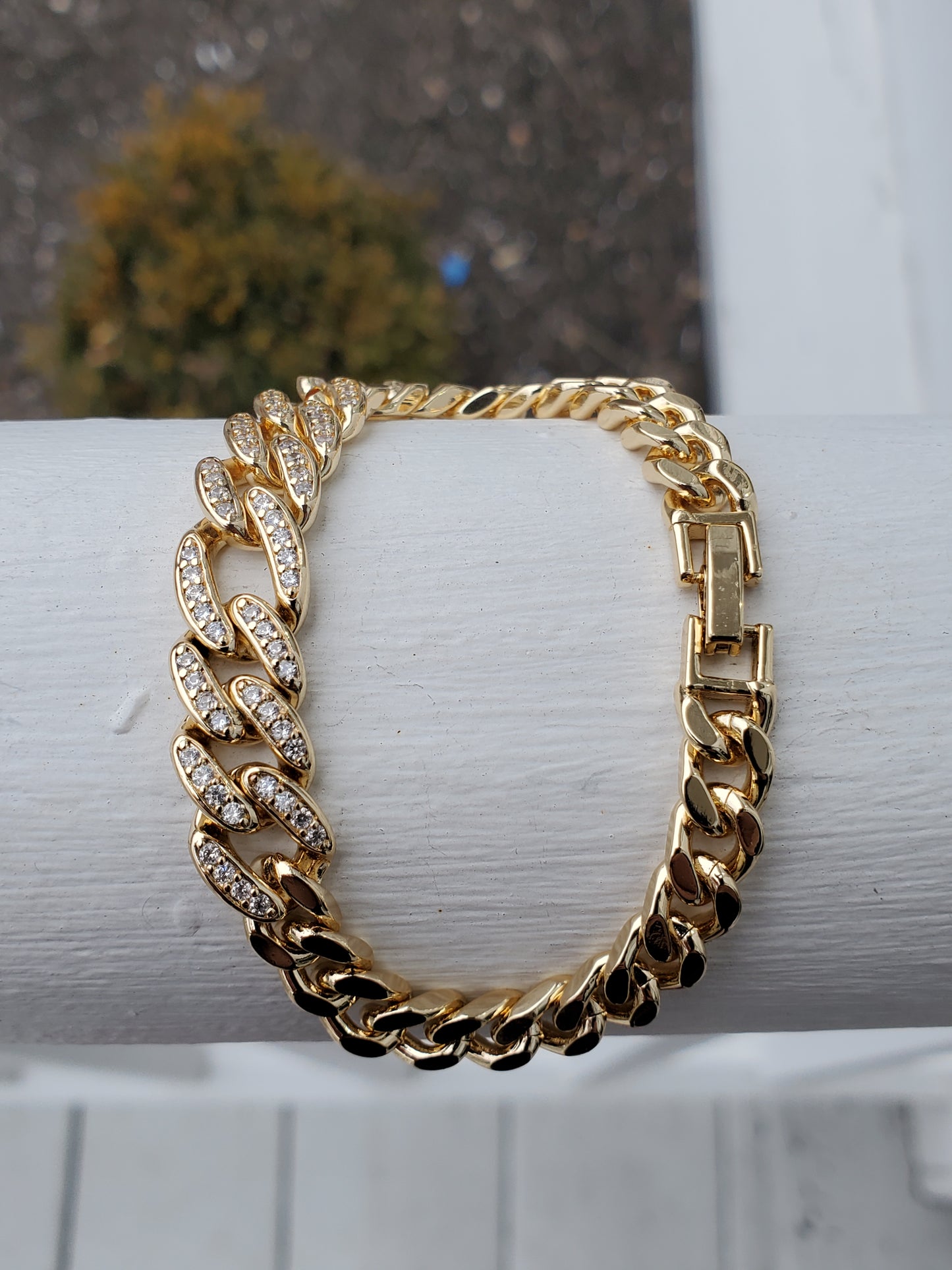 Stainless Steel Gold Plated Zirconia Cuban Link bracelet