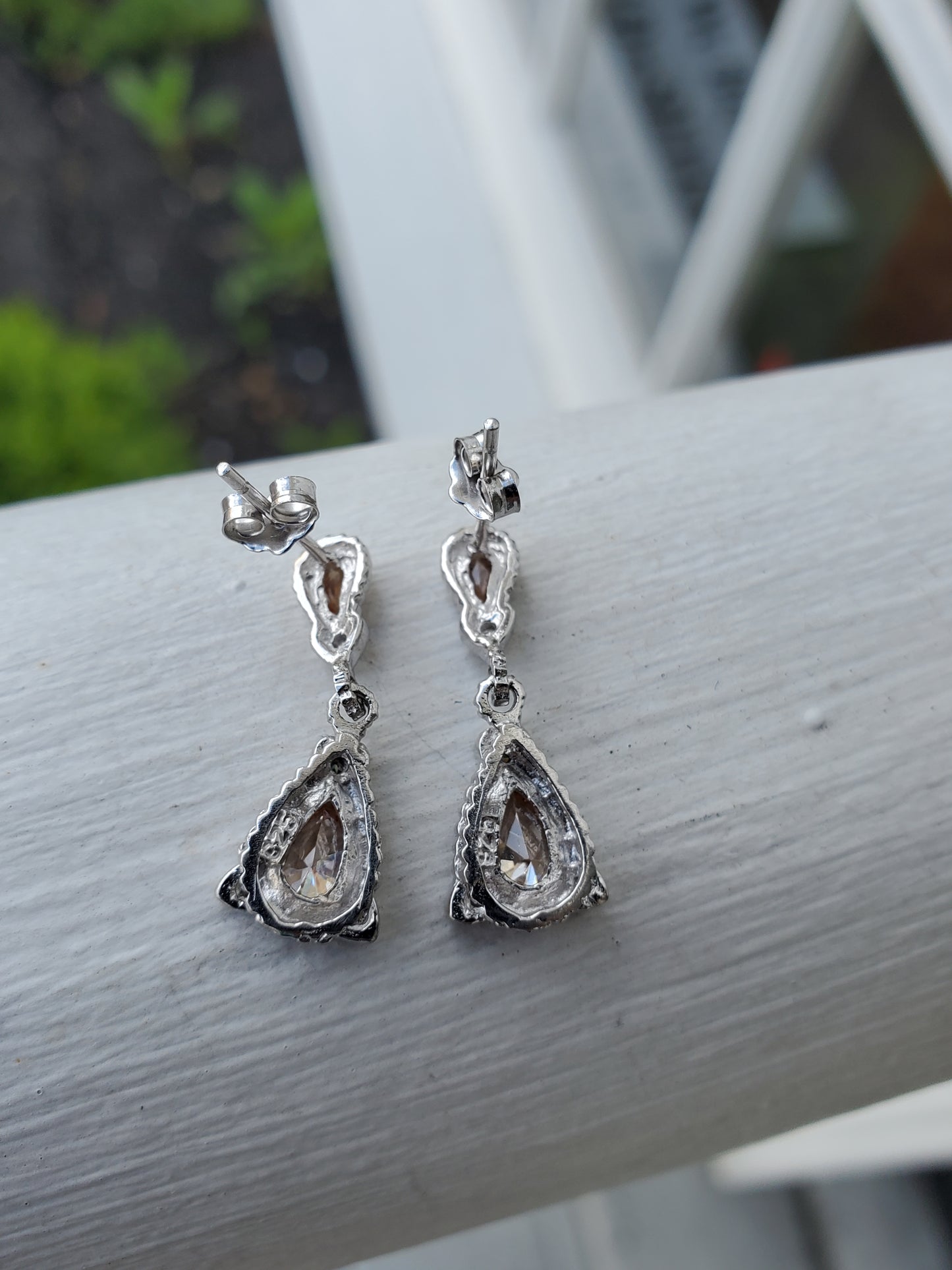 925 Sterling Silver Petite Chandelier Champagne Zirconia Teardrop Earrings