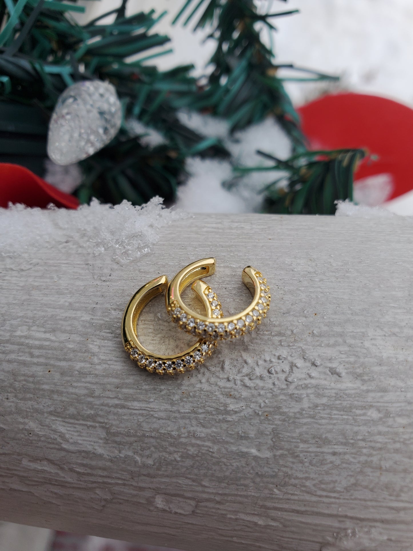 925 Sterling Silver Vermeil Pave Set Zirconia CZ Ear Cuff Earrings