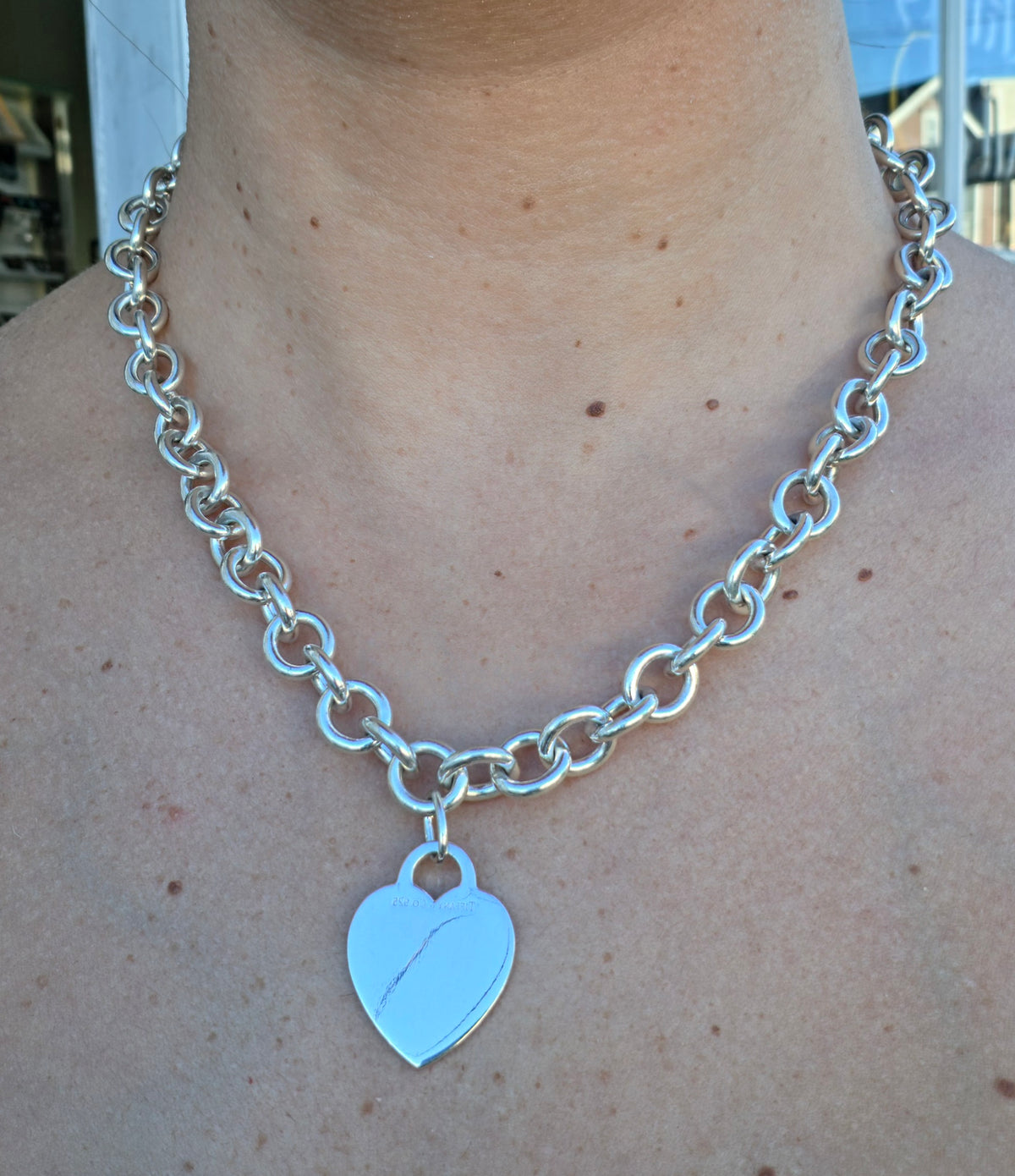 925 Sterling Silver Tiffany & Co. dangle heart tag chain link necklace