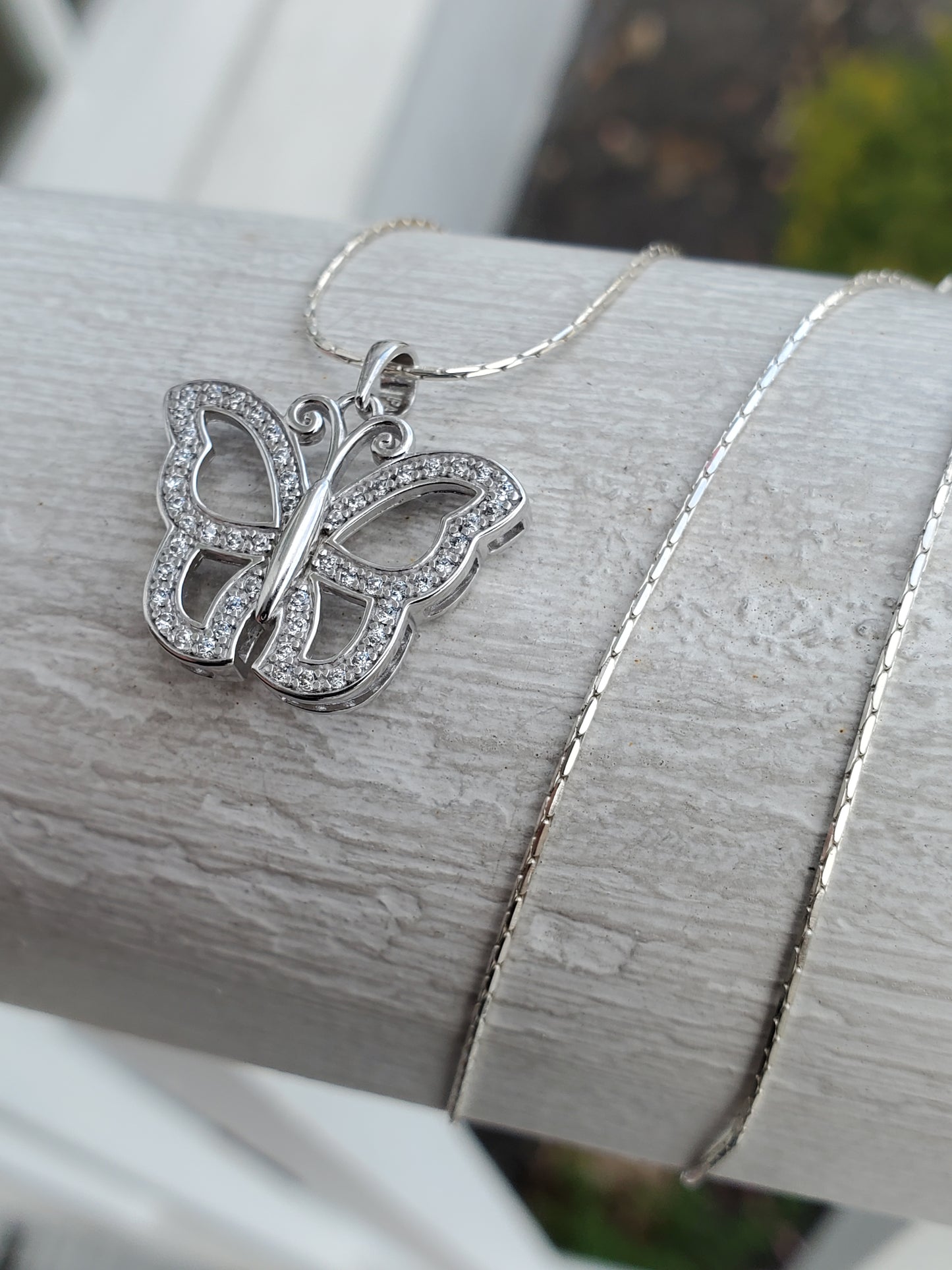 925 Sterling Silver Sparkling Butterfly CZ Zirconia Pendant Necklace