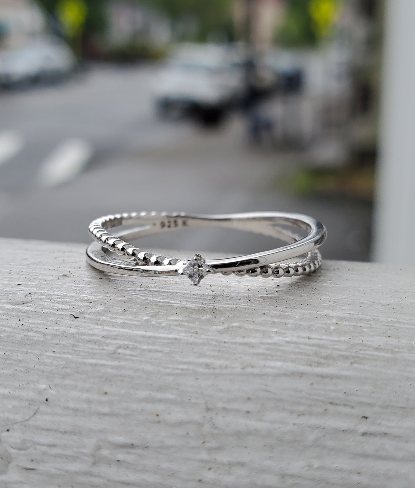 925 Sterling Silver Criss-cross Beaded CZ Zirconia Wrap Ring