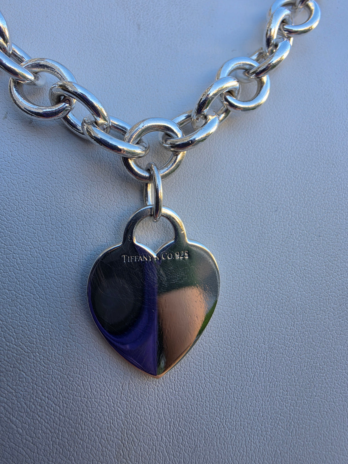 925 Sterling Silver Tiffany & Co. dangle heart tag chain link necklace