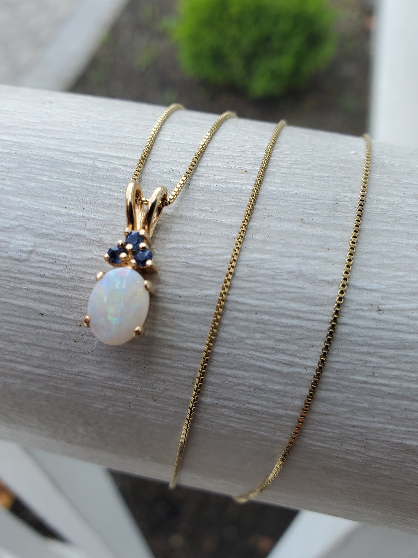 925 Sterling Silver Vermeil Natural Sapphire & Opal Pendant Necklace