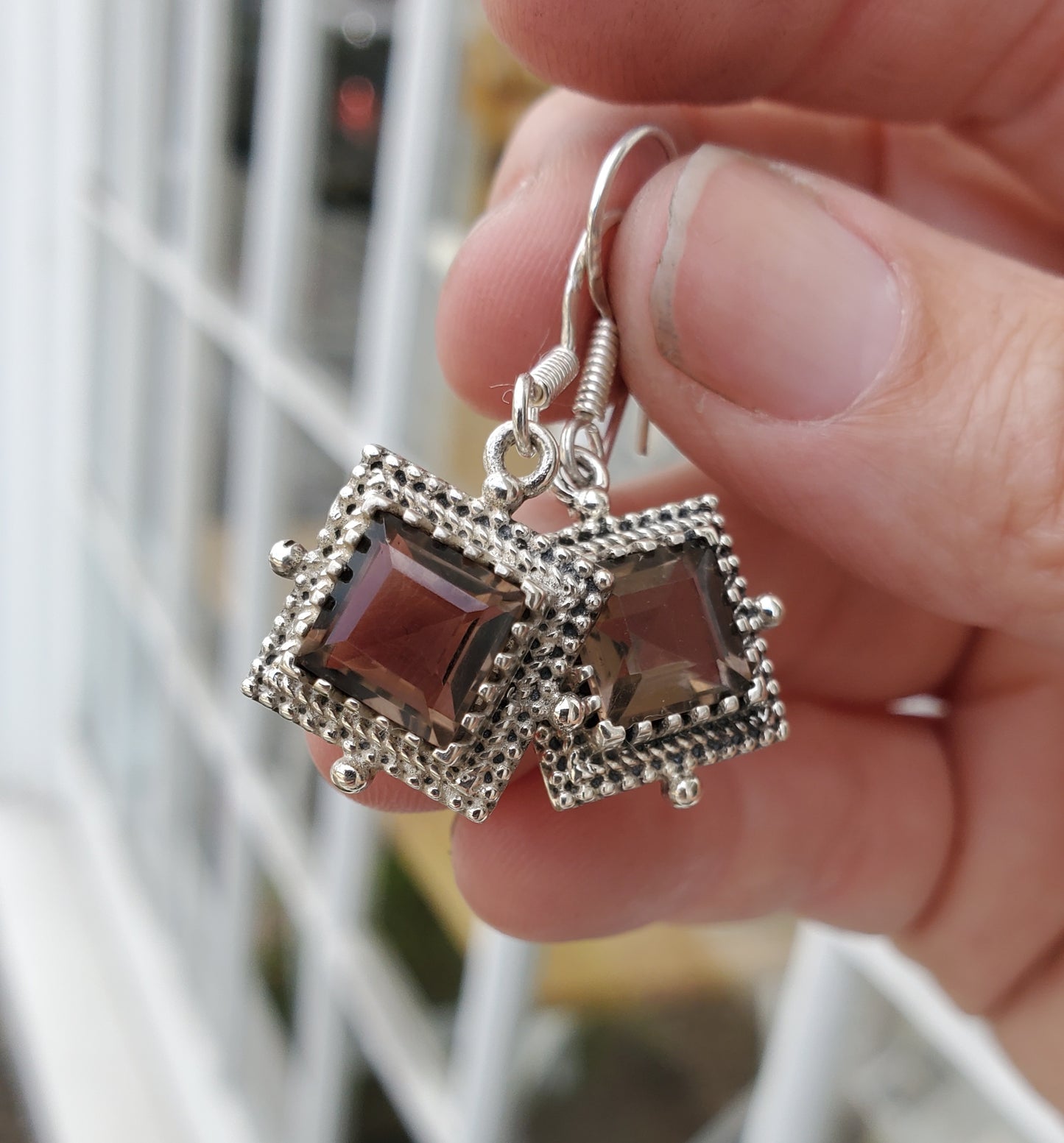 925 Sterling Silver 4.00 TCW Smoky Quartz Crystal Beaded Twisted Cable Dangle Earrings