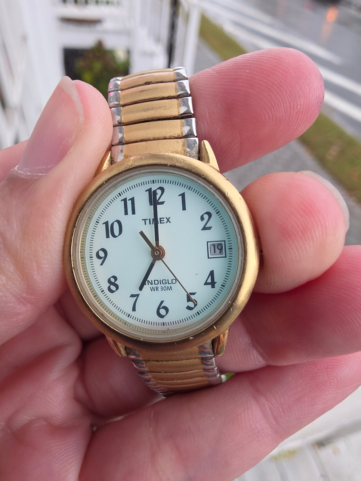 Ladies Timex Indiglo Two-Tone Spidel Stretch Band Watch