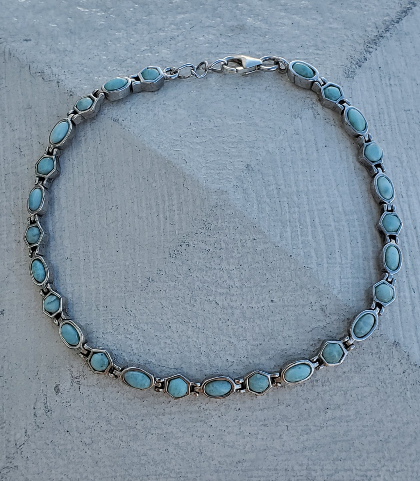925 Sterling Silver Bezel Set Larimar Natural Stone Bracelet
