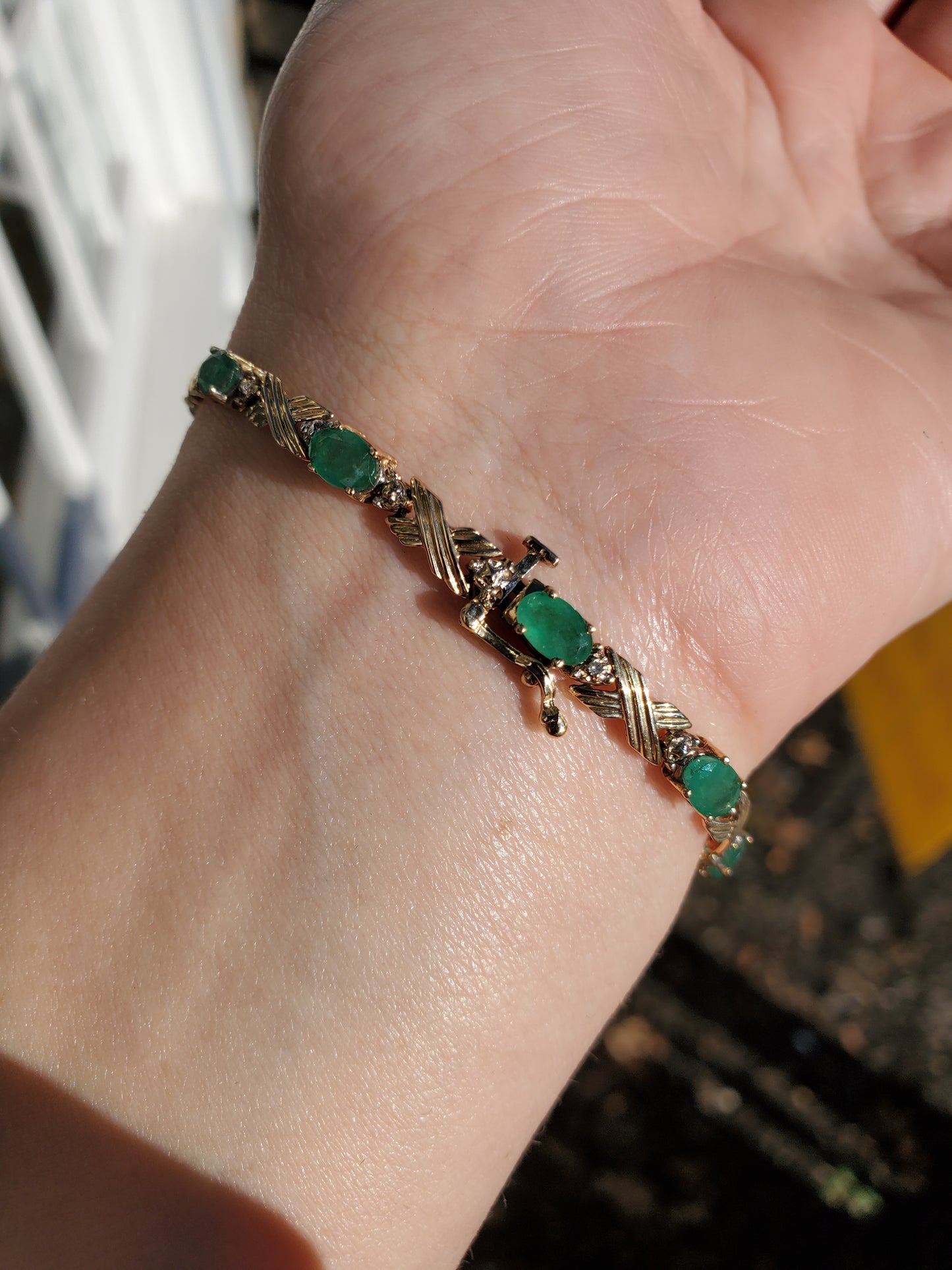 14k Gold Emerald & Diamond Tennis Bracelet