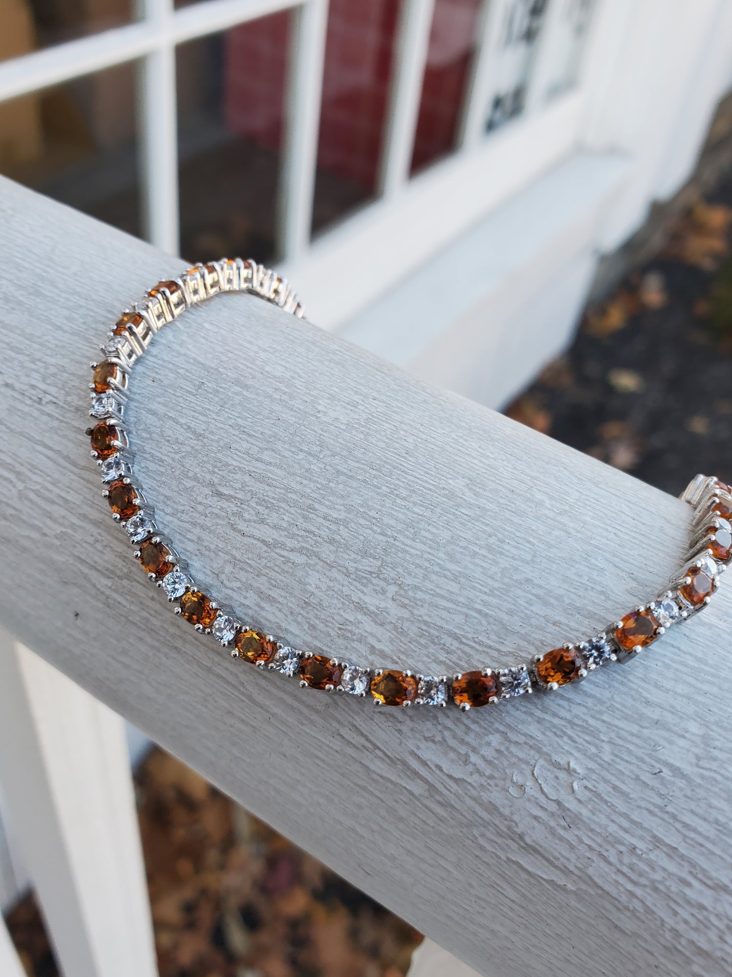 925 Sterling Silver Citrine Zirconia CZ Tennis Bracelet