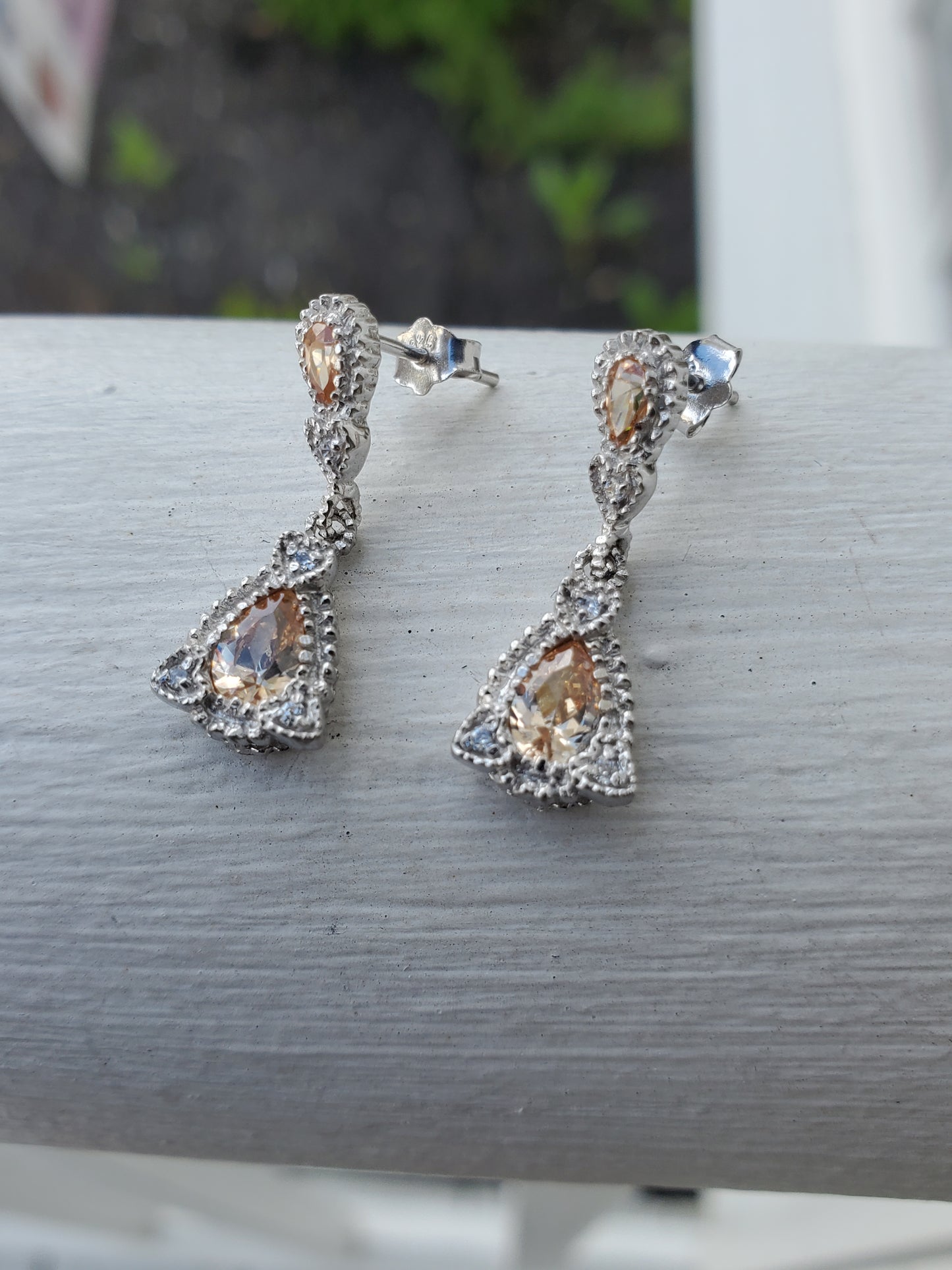 925 Sterling Silver Petite Chandelier Champagne Zirconia Teardrop Earrings