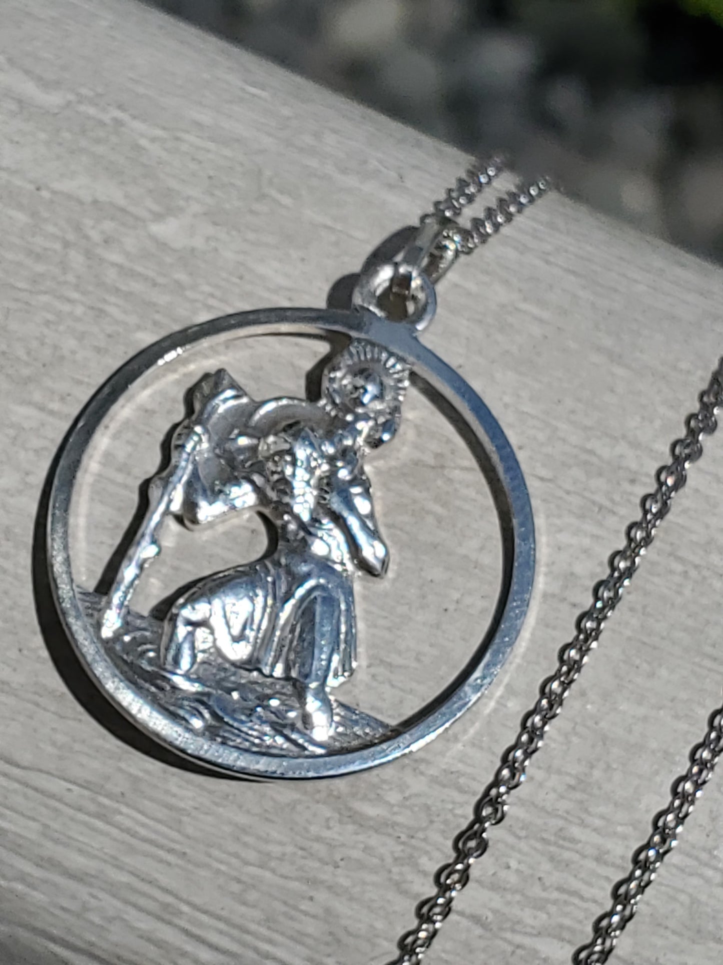 925 Sterling Silver Saint Christopher Openwork Medallion Pendant Charm Necklace