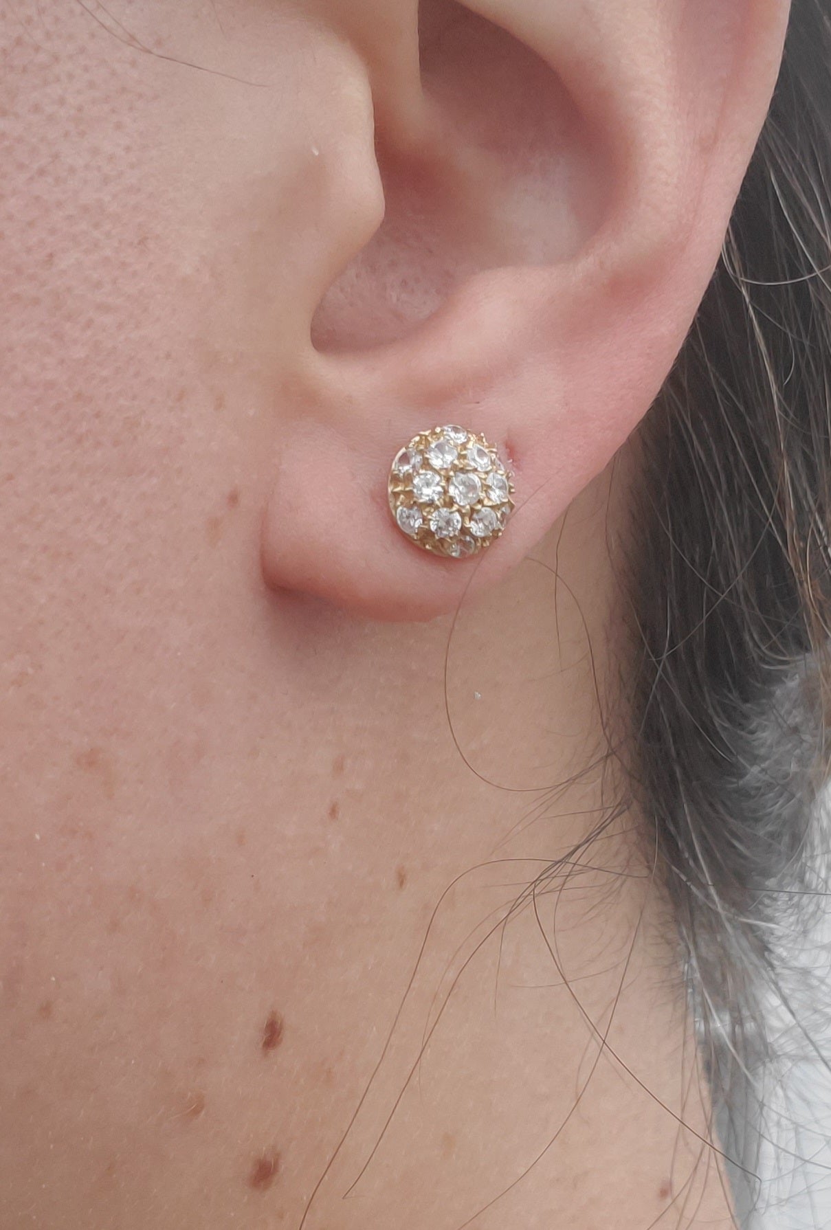 10k Solid Gold Petite Pave CZ Ball Stud Earrings