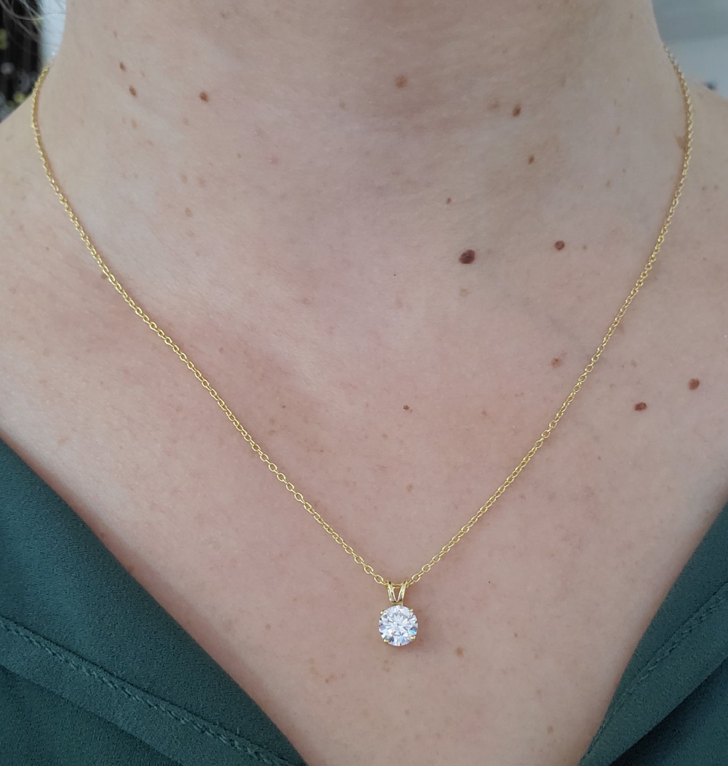 925 Sterling Silver Vermeil Half Carat CZ Zirconia Solitare Necklace