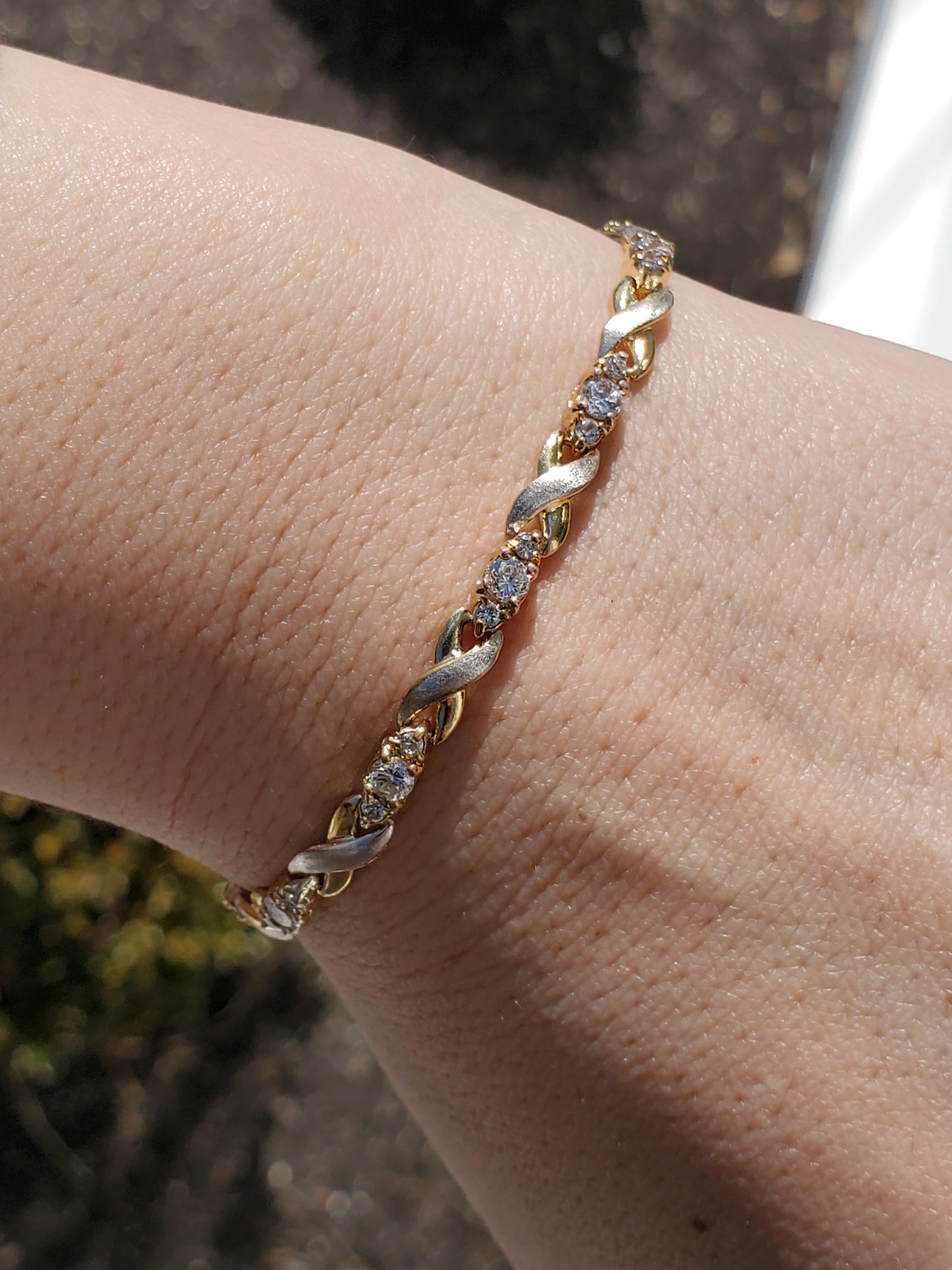 925 Sterling Silver Vermeil Two-tone XOXO Zirconia Tennis Bracelet