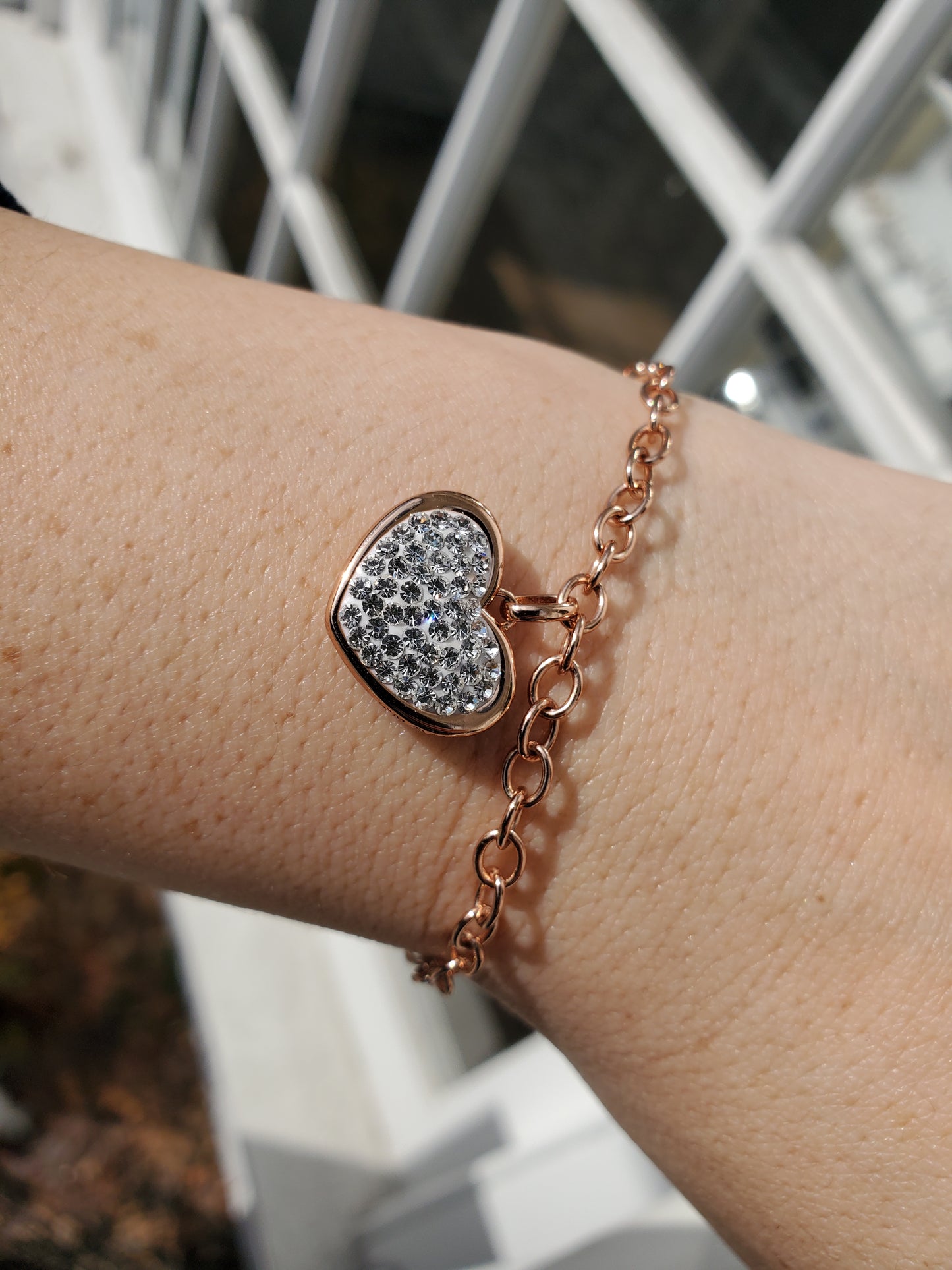 925 Sterling Silver Designer JCM Vermeil Sparkling Dangle Heart Bracelet