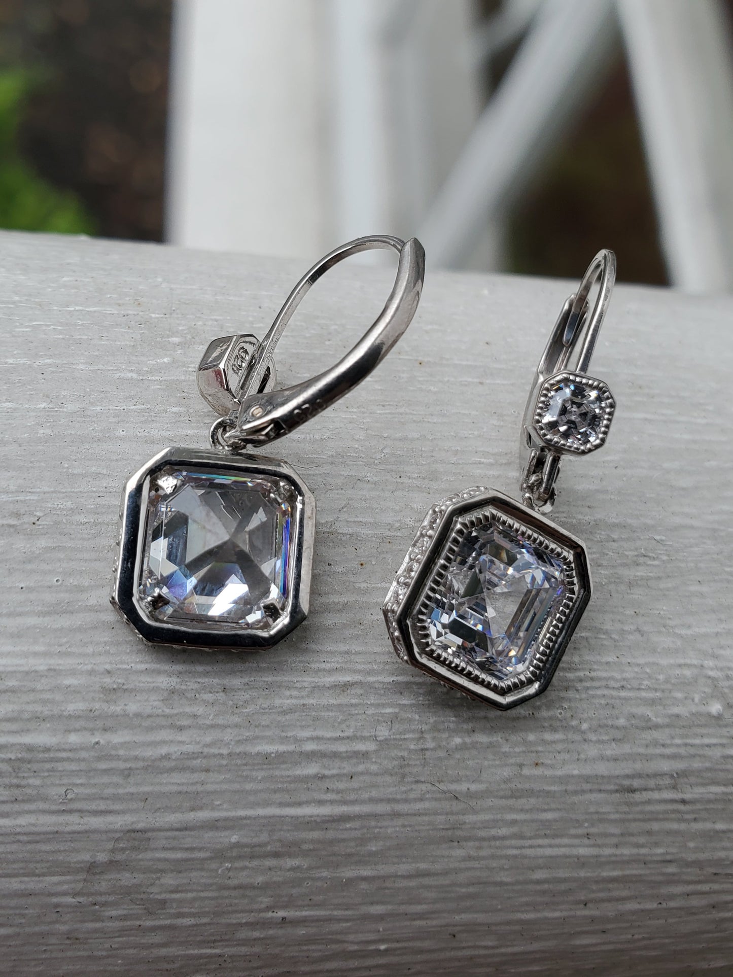 925 Sterling Silver Sparkling Randiant Cut CZ Zirconia Dangling Earrings