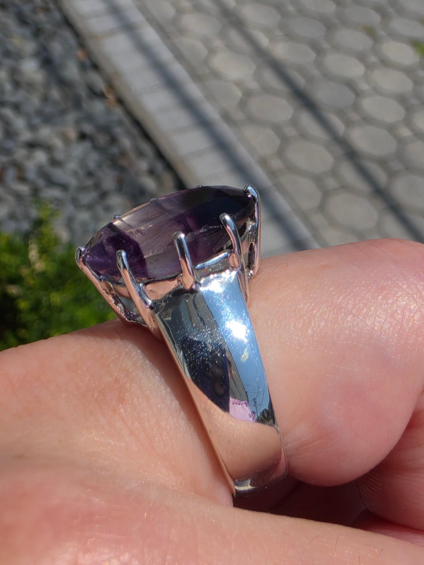 925 Sterling Silver Brazilian Amethyst Large 6 CT Oval Stone Solitare Ring