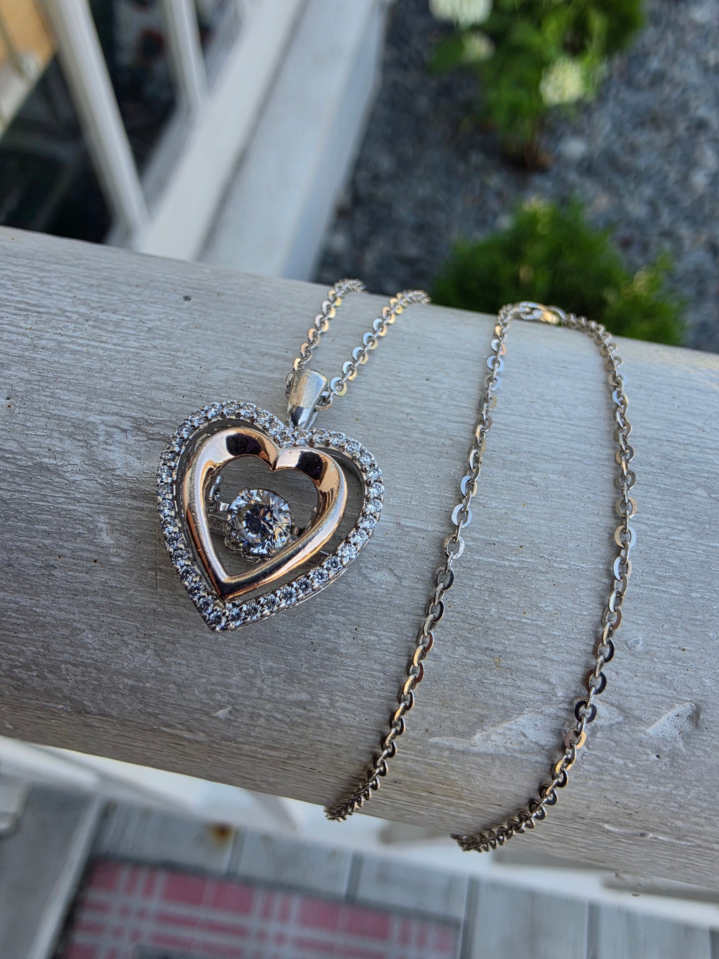 925 Sterling Silver & Rose Vermeil Floating Heart Zirconia Pendant Necklace
