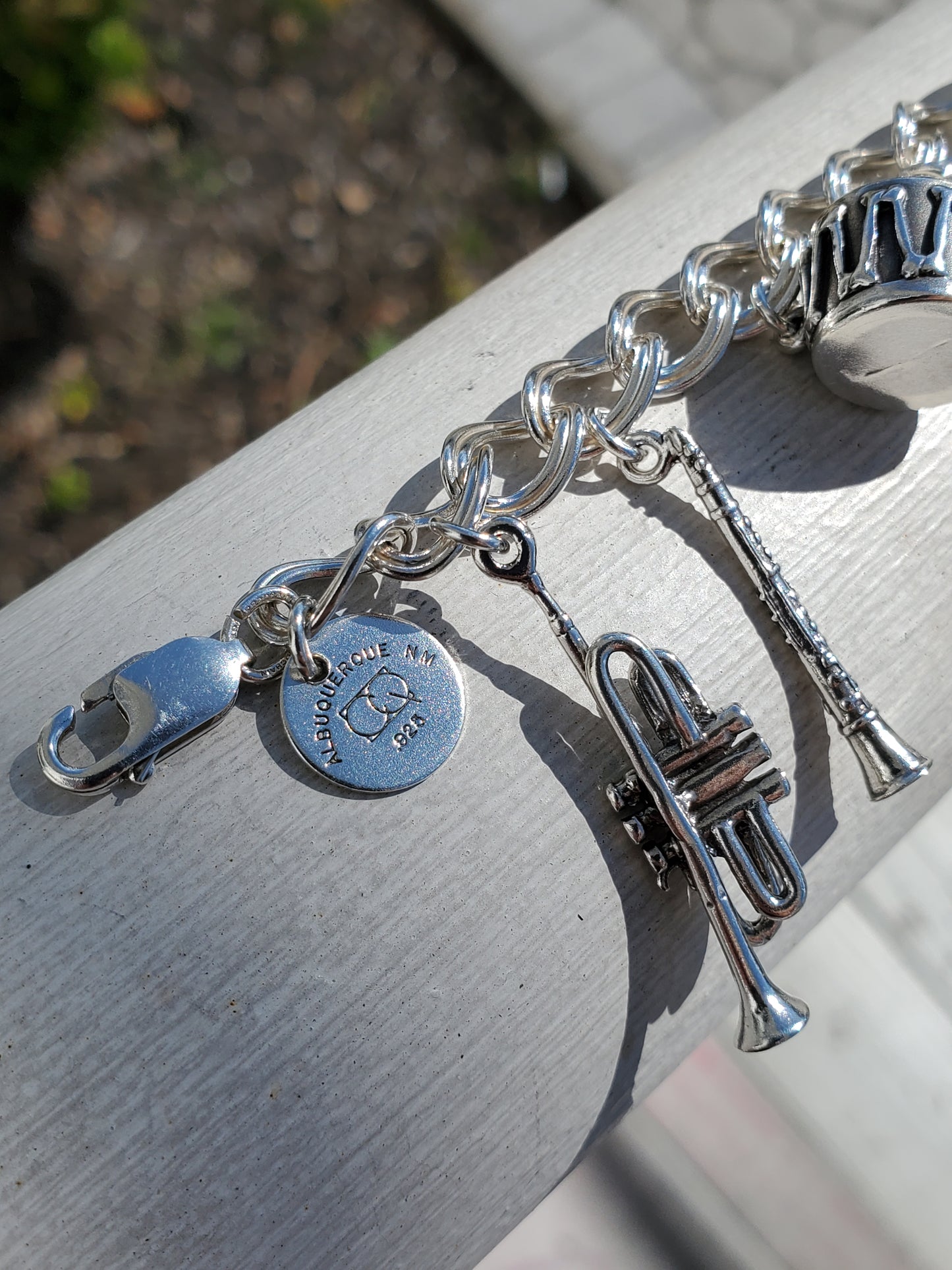 925 Sterling Silver Vintage 3D Musical Instrument Charm Bracelet