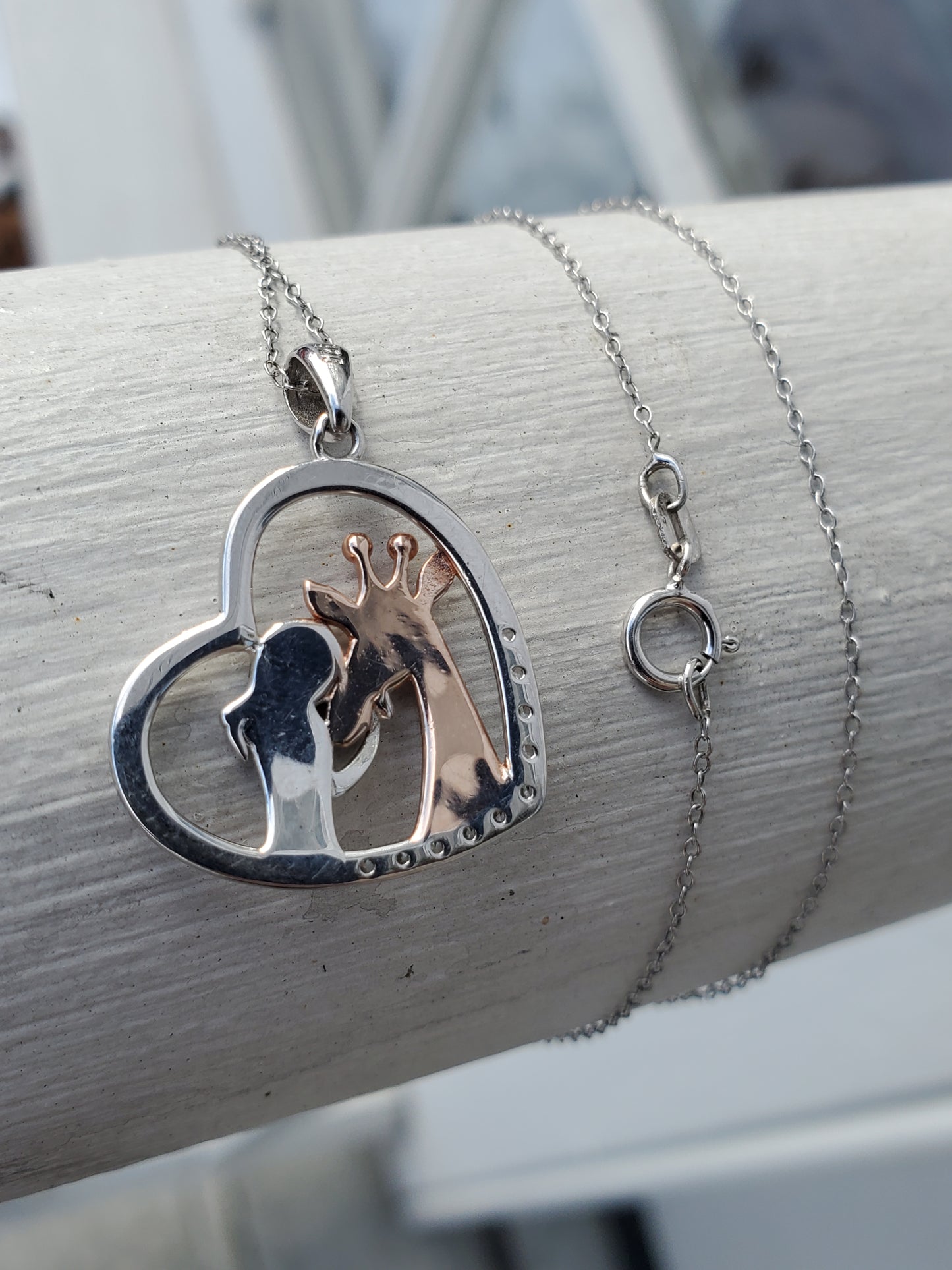 925 Sterling Silver "I Love Giraffes" Giraffe Heart Pendant Necklace