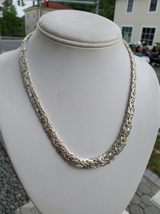 925 Sterling Silver Handmade in Turkey 🇹🇷 Graduated Flat Byzantine link Necklace Chain