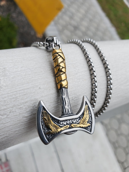 Stainless Steel Two-tone Viking Ax Axe 🪓 Pendant /Necklace