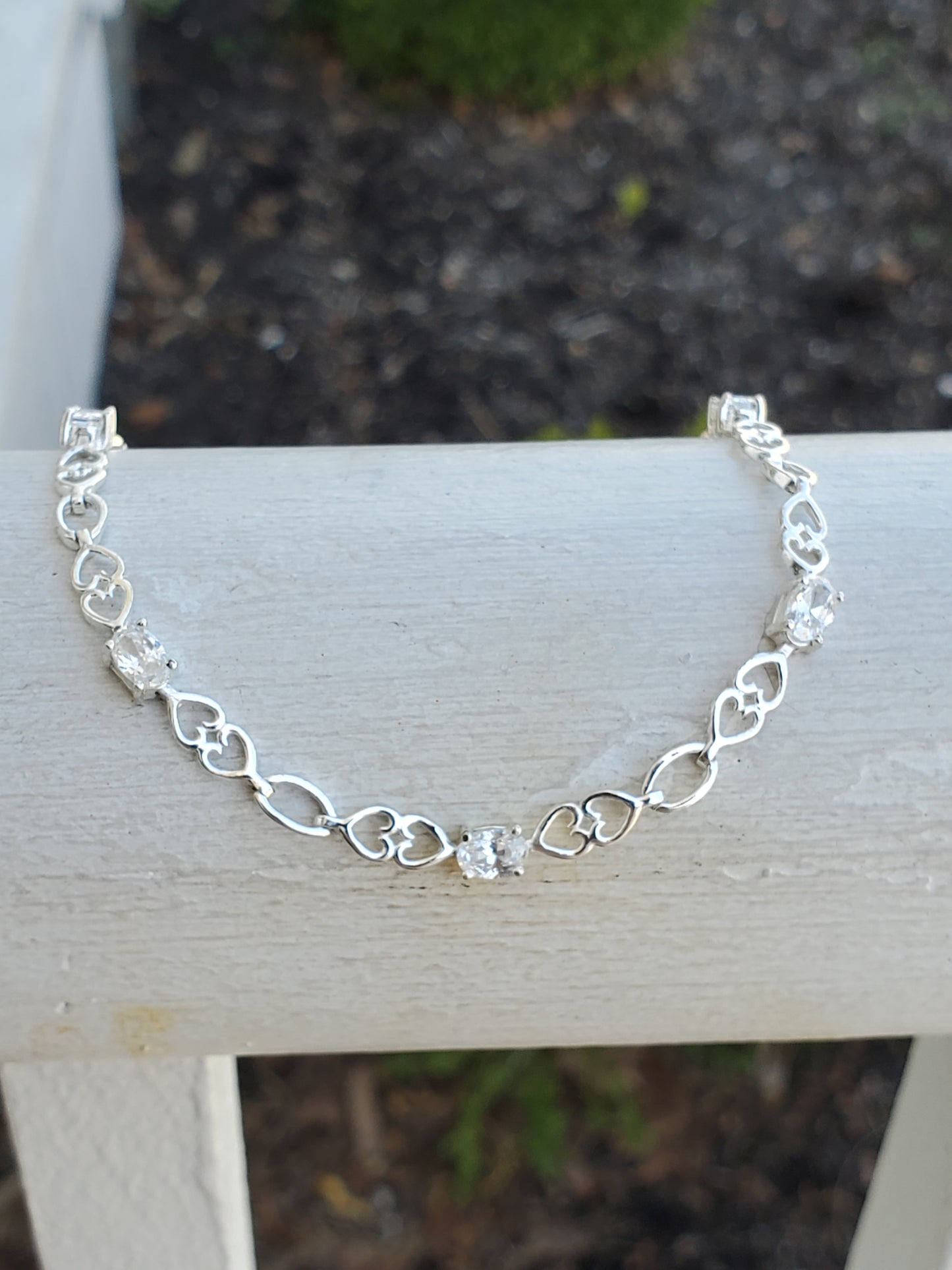 925 Sterling Silver Double Interconnected Heart CZ Zirconia Tennis Bracelet