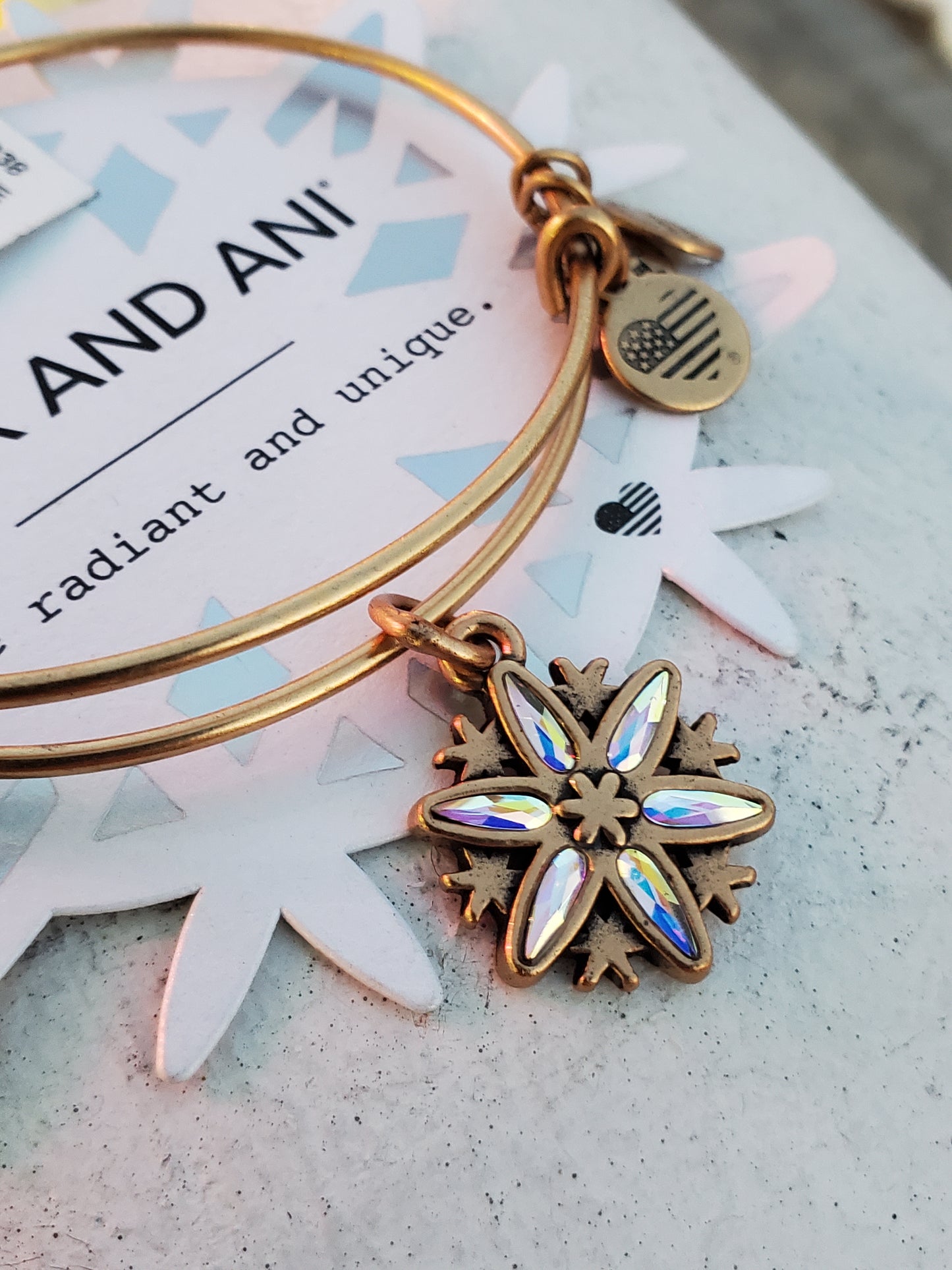 Alex and Ani Swarovski Crystal Sparkling Snowflake Goldtone Bracelet