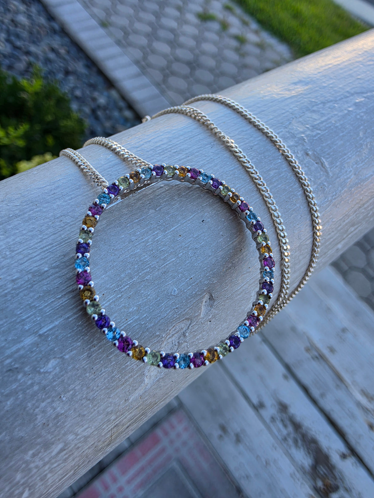 925 Sterling Silver Circle of Life Multi-Color Gemstone Necklace