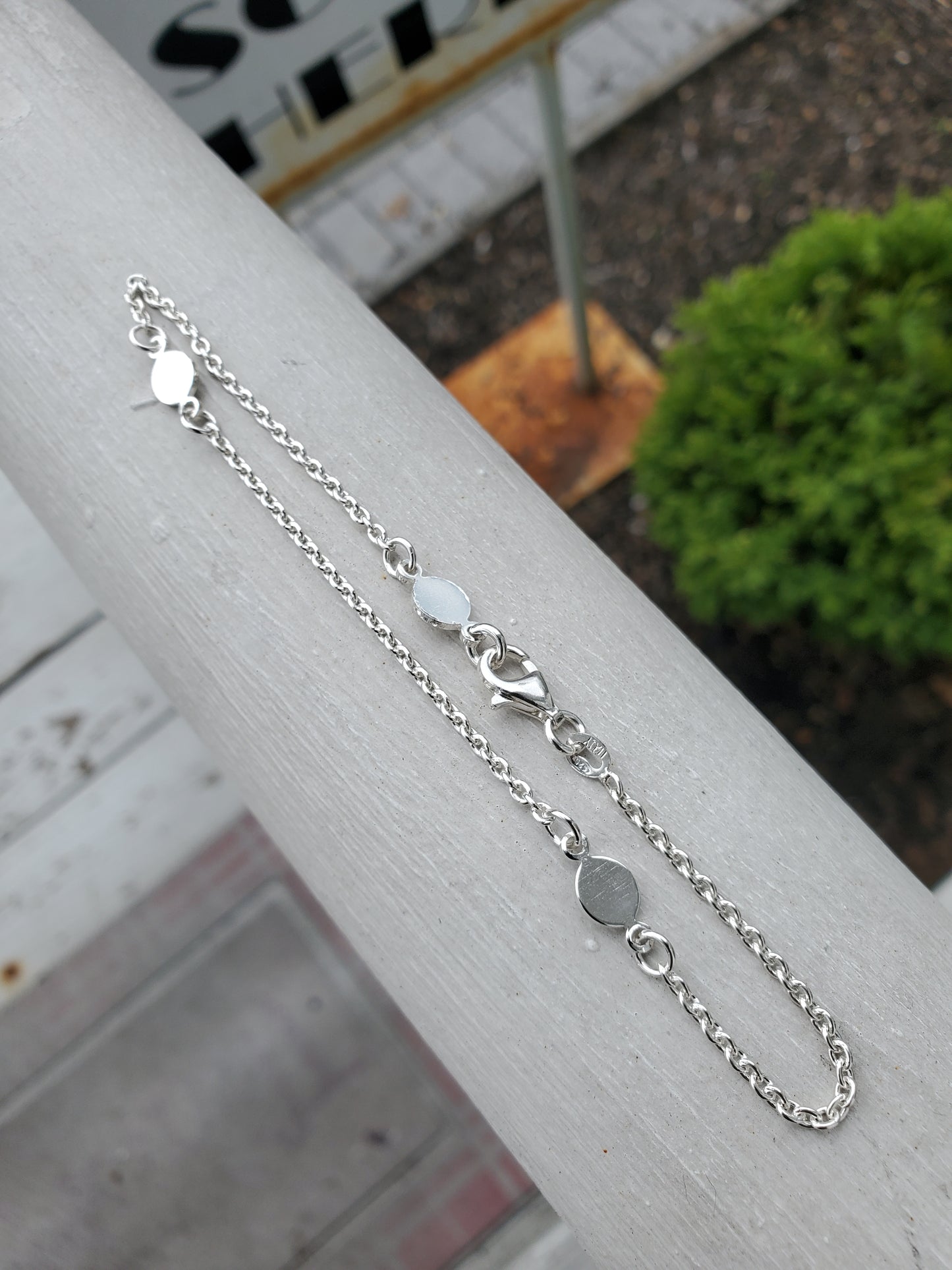 925 Sterling Silver Oval Signet Charm Anklet / Ankle Bracelet 9.75”