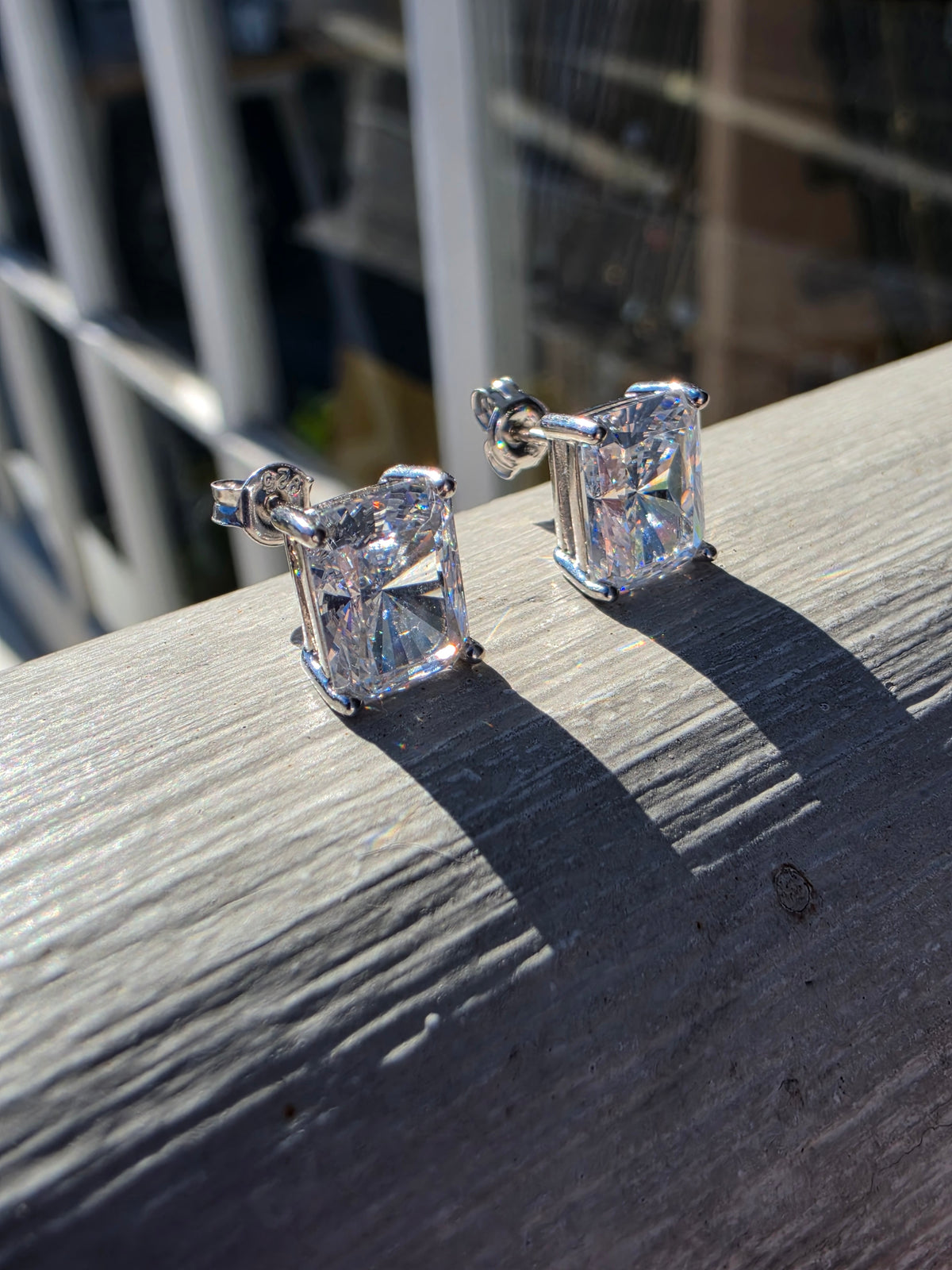 925 Sterling Silver 4 tcw Randiant Cut CZ Zirconia Stud Earrings