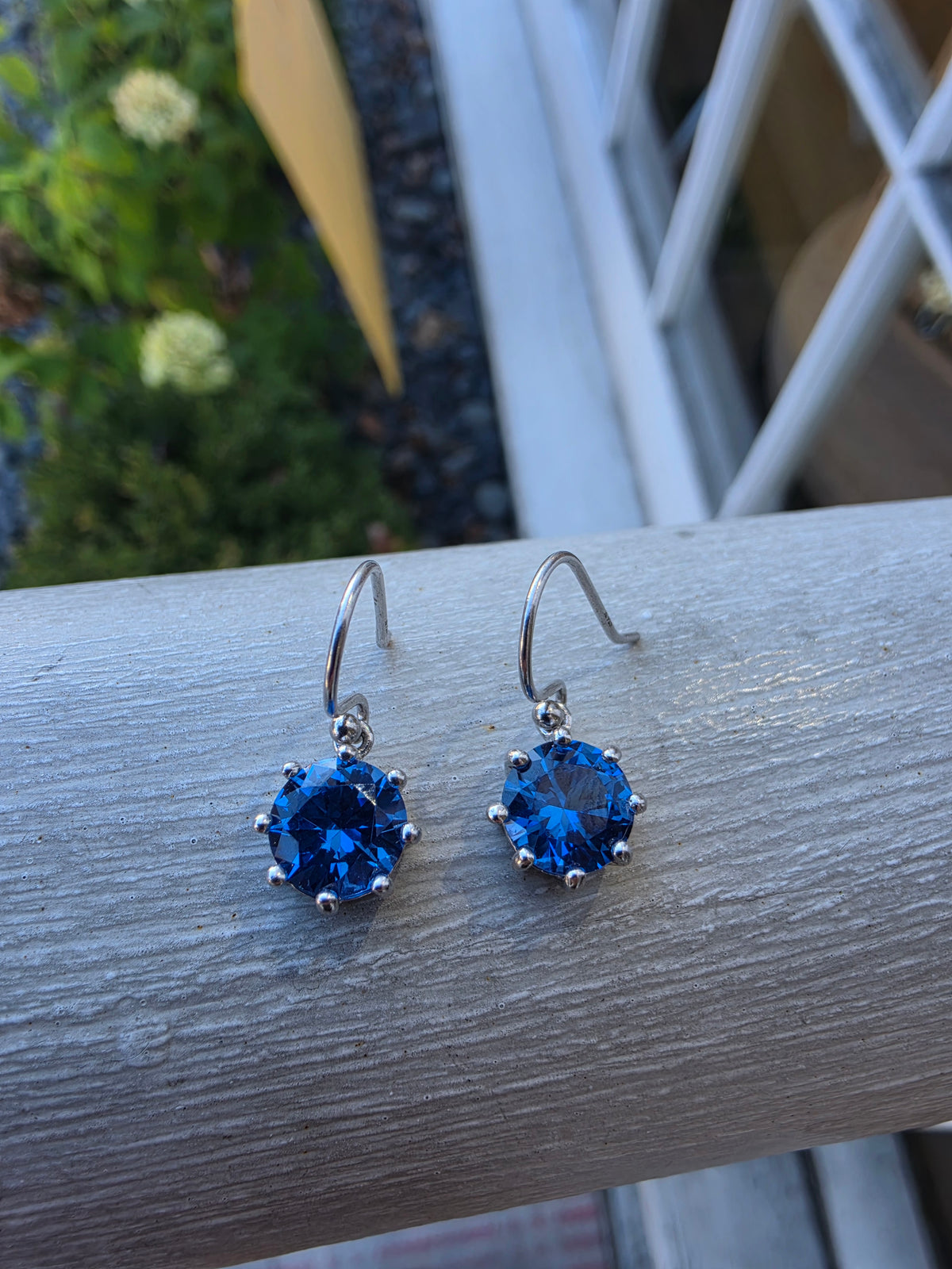 925 Sterling Silver Simulated Hampton Blue Topaz Dangle Earrings