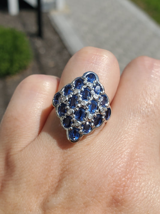 925 Sterling Silver Genuine Tanzanite Ladies Cluster Ring