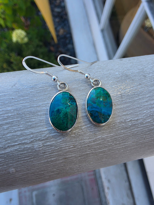 950 Silver Copper Turquoise French Earwire Dangle Earrings
