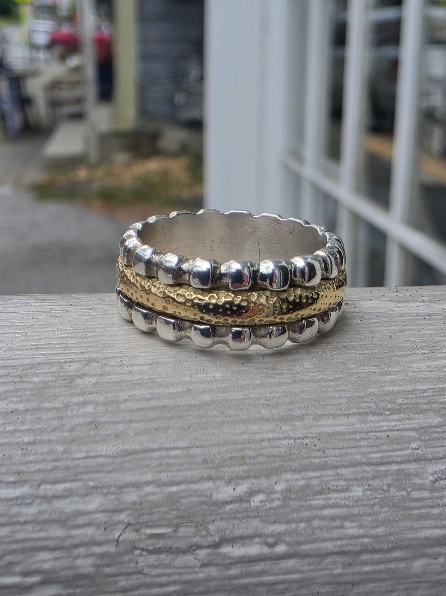 925 Sterling Silver & Solid 18k Gold Designer Jane J Bohan 7.5mm Band Ring