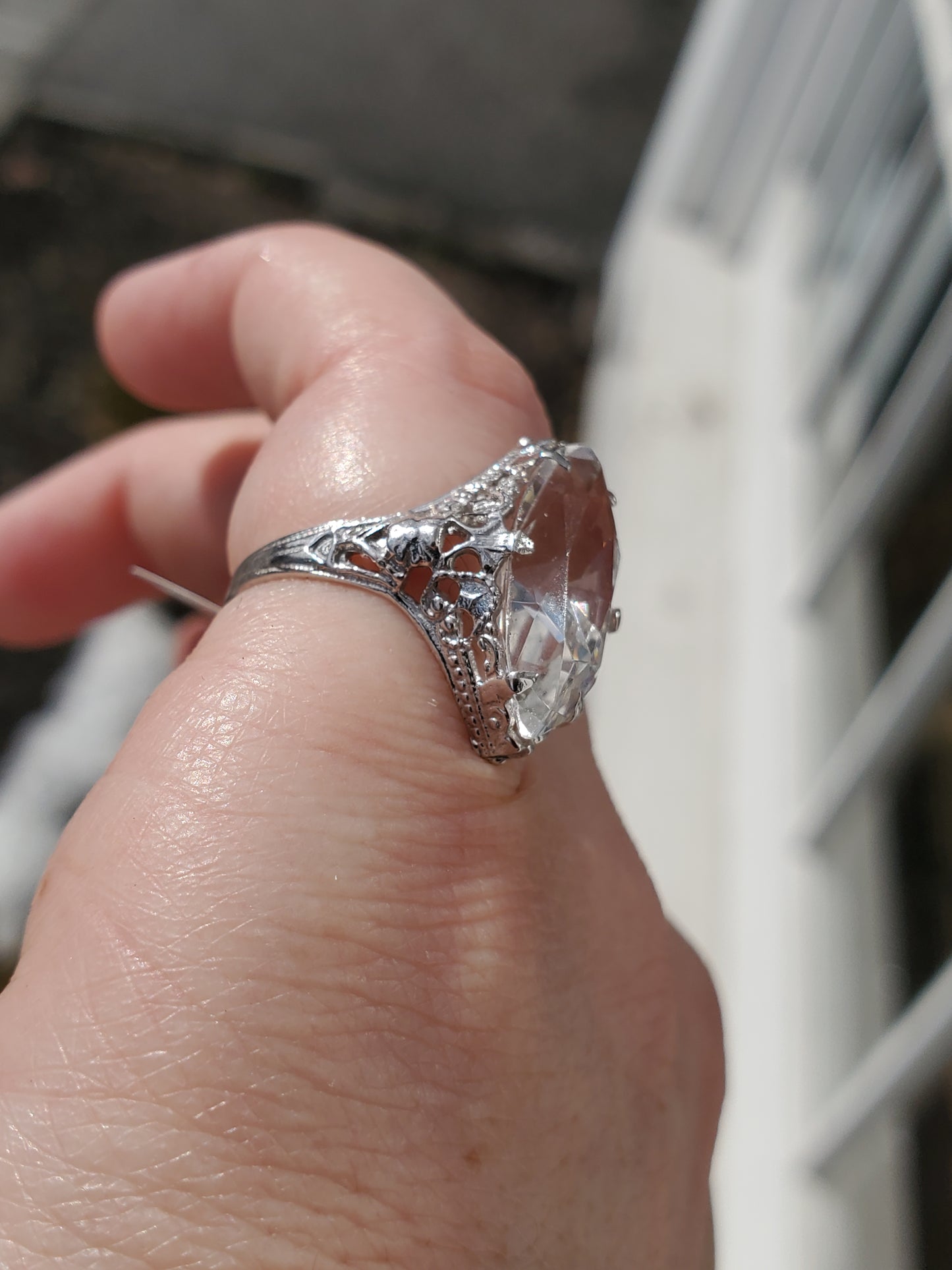 14k Solid White Gold Vinatge Art Deco 5ct Marquise Zirconia CZ Ring