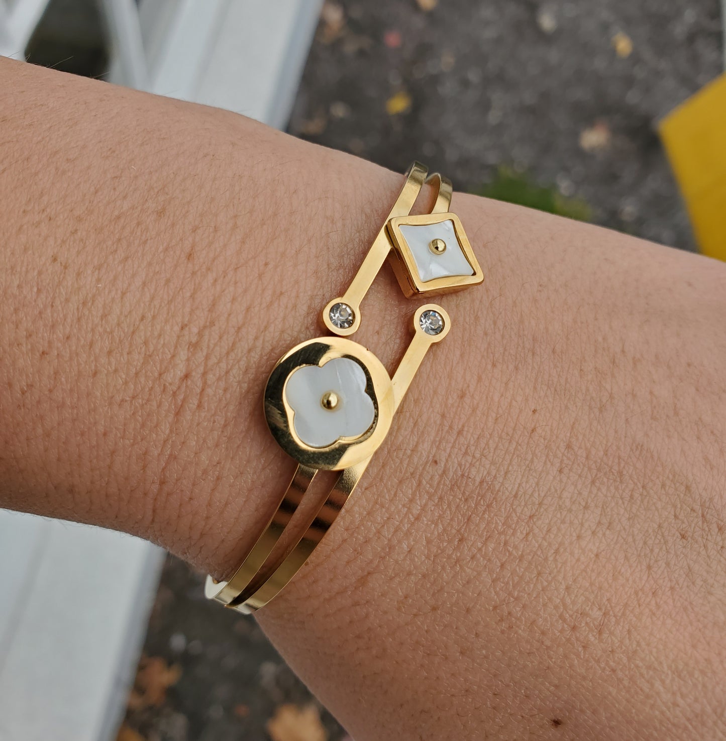 Stainless Steel Vermeil LV lookalike design Bangle Bracelet 7”