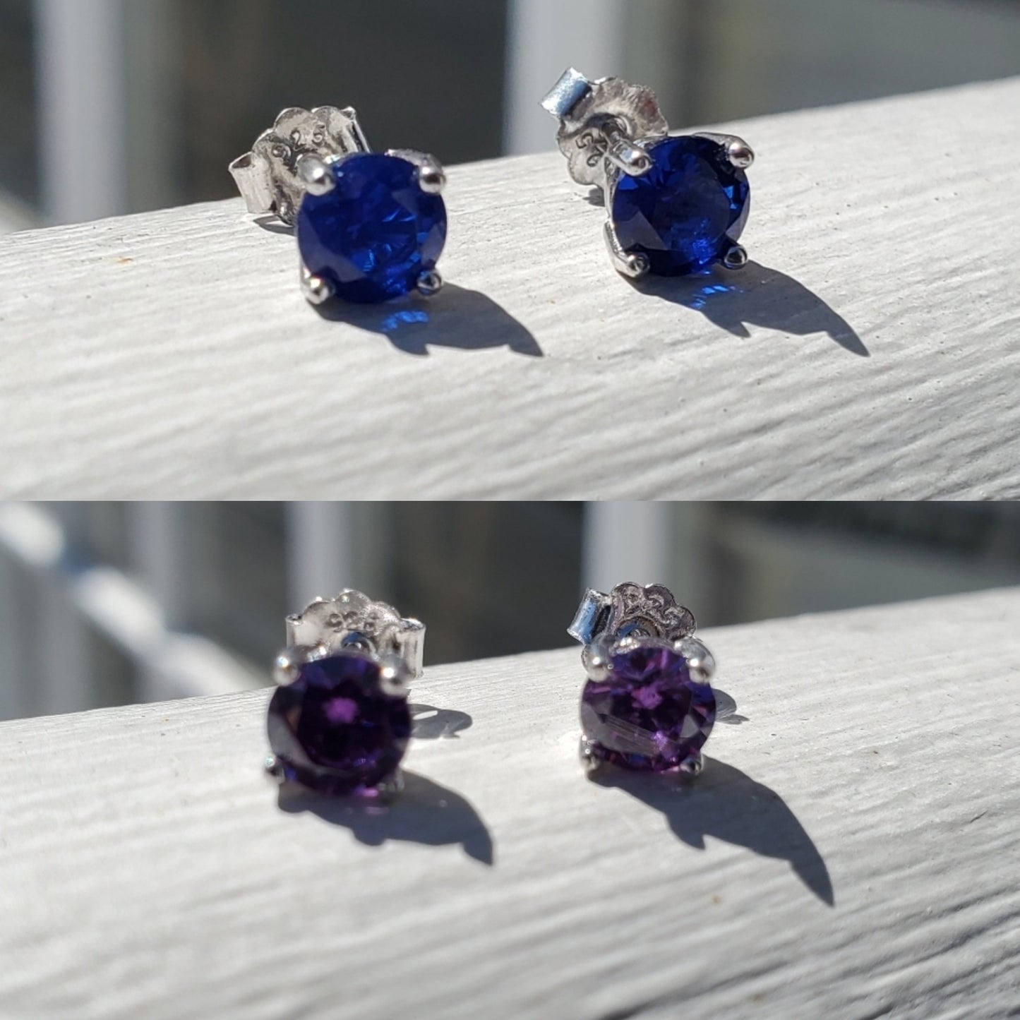 925 Sterling Silver 1.00 tcw 5mm Simulated Amethyst / Sapphire Stud Earrings