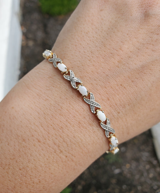 925 Sterling Silver Vermeil Natural Opal hugs & kisses XOXO tennis bracelet