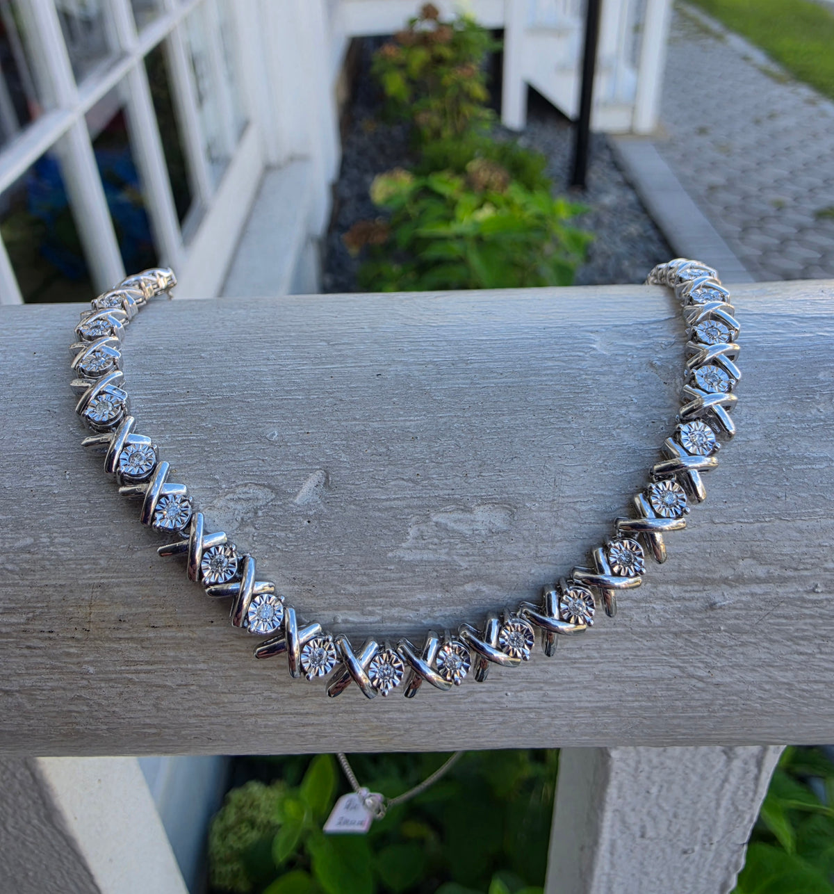925 Sterling Silver XOXO Hugs & Kisses Natural Diamond Tennis Chain Necklace