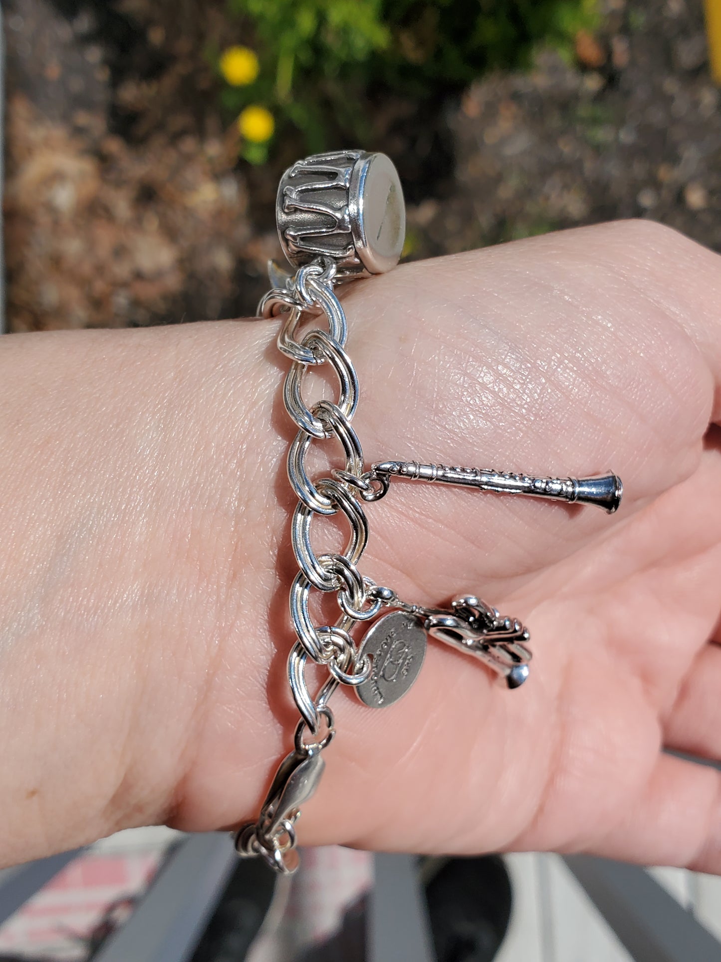 925 Sterling Silver Vintage 3D Musical Instrument Charm Bracelet