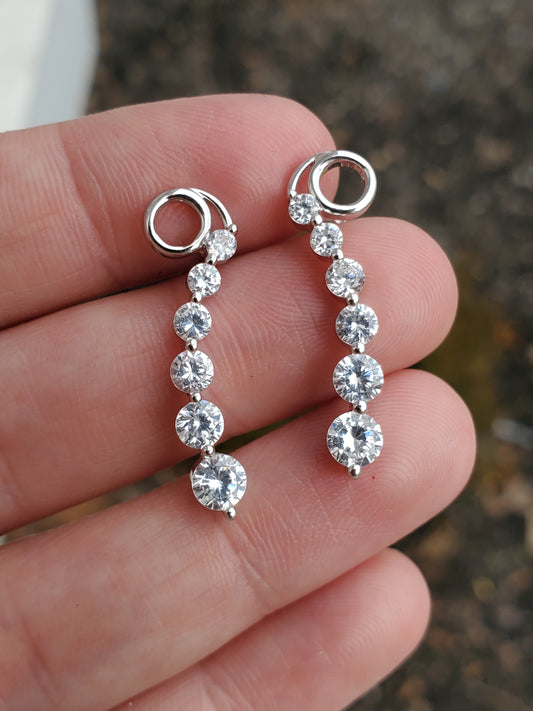 925 Sterling Silver Life's Journey CZ Zirconia Stud Earrings