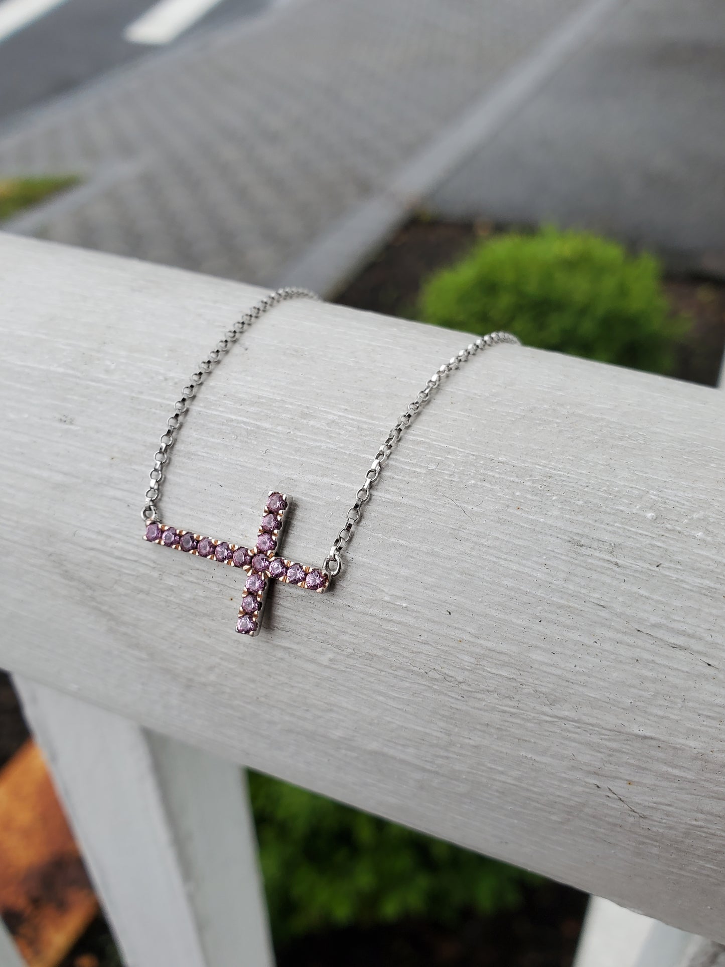 925 Sterling Silver Pink Cross Cable Link Anklet