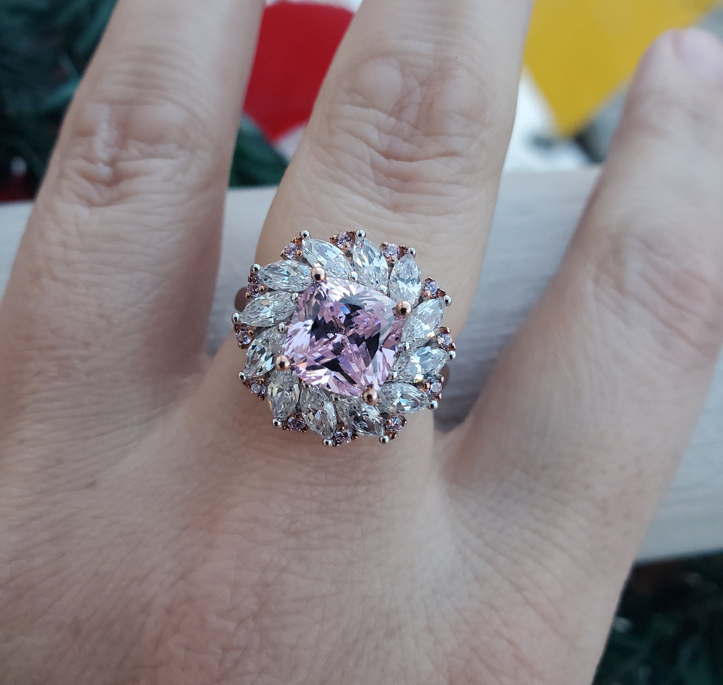 925 Sterling Silver "Aphrodite's Wreath Pink & Clear Zirconia CZ Statement Ring