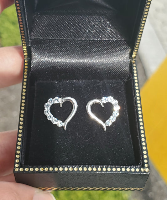 14k Solid White Gold Ladies Open Heary Zirconia Stud Earrings