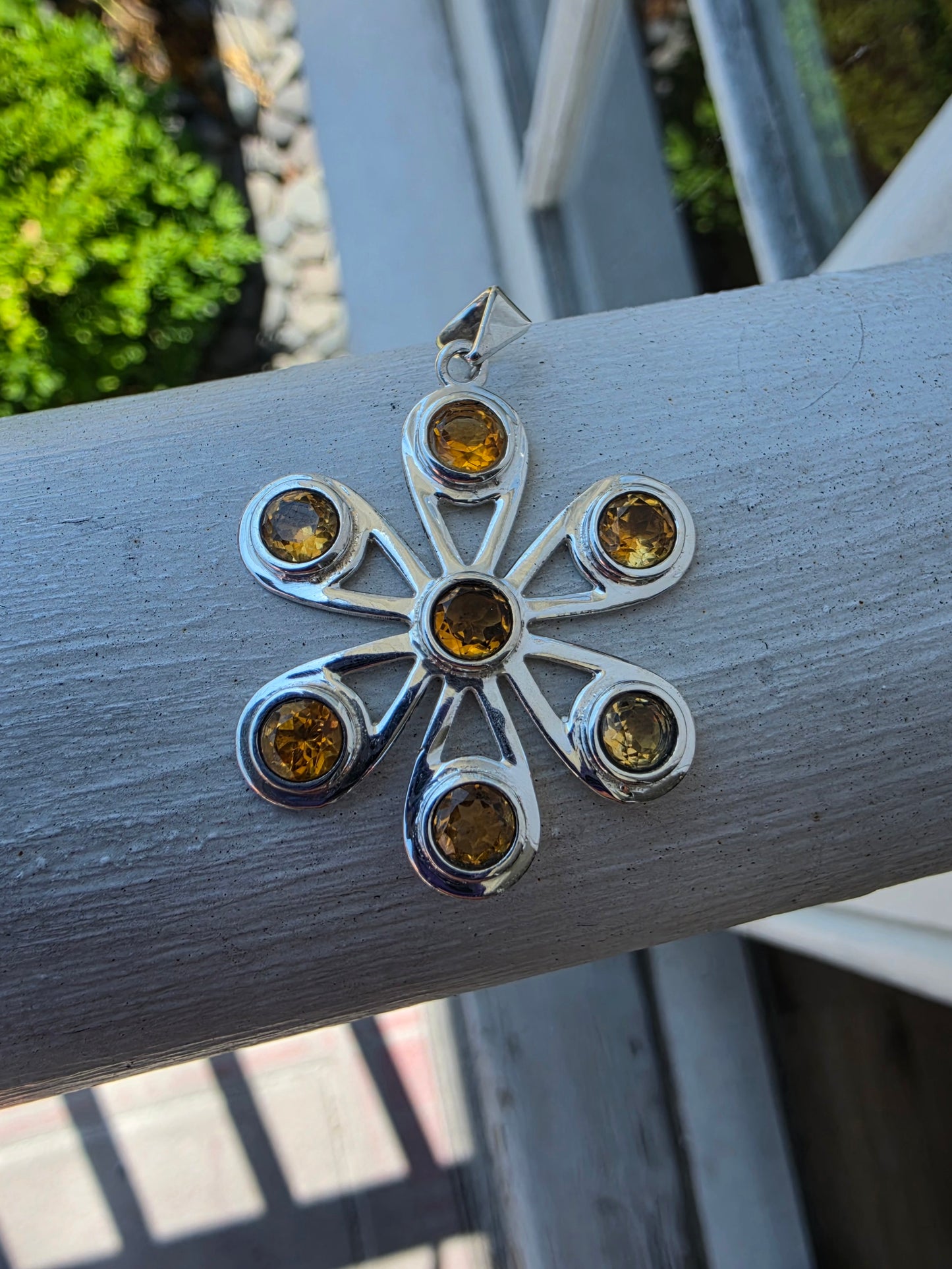 925 Sterling Silver Large Citrine Bezel Set Daisy Charm Pendant